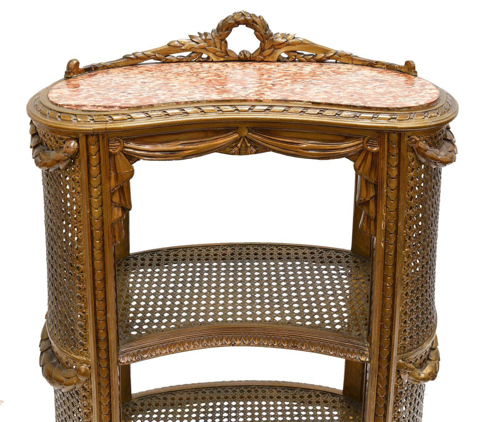 Antique Louis XVI Style French Étagère/ Whatnot w/ Shelves, Caning & Gold Paint 1