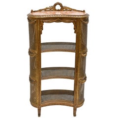 Antique Louis XVI Style French Étagère/ Whatnot w/ Shelves, Caning & Gold Paint