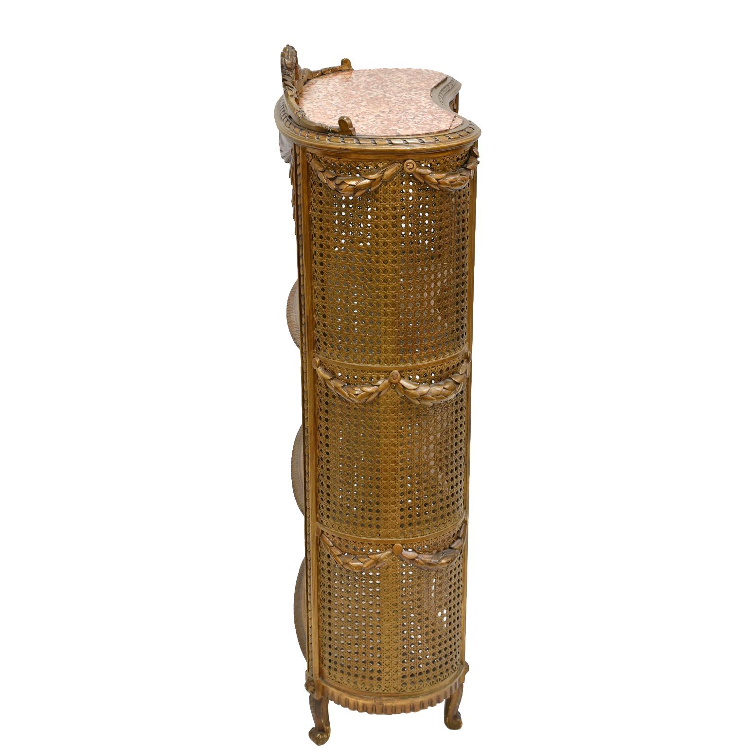 Early 20th Century Antique Louis XVI Style French Étagère/ Whatnot w/ Shelves, Caning & Gold Paint