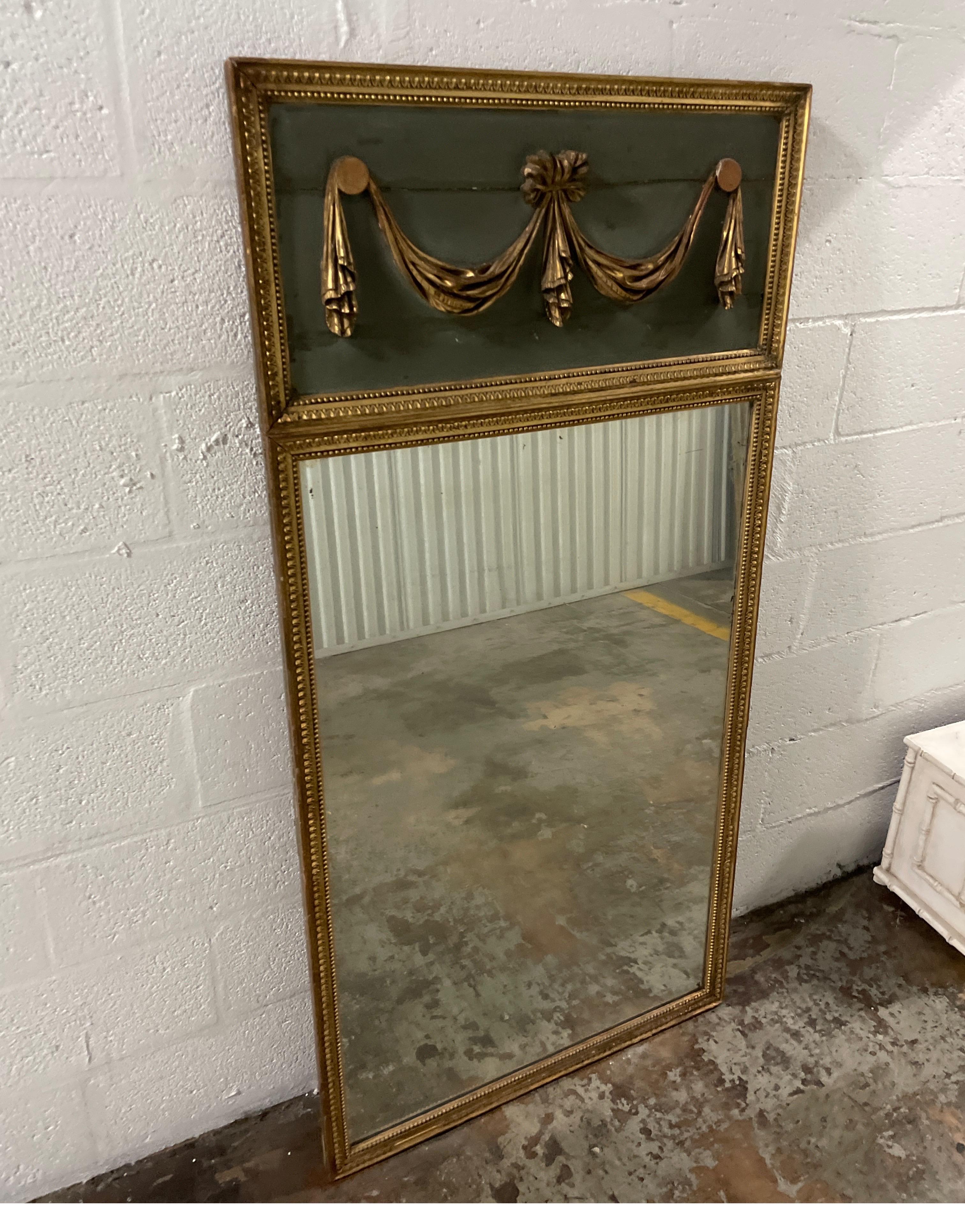 Antique Louis XVI Style French Trumeau Mirror In Good Condition For Sale In West Palm Beach, FL