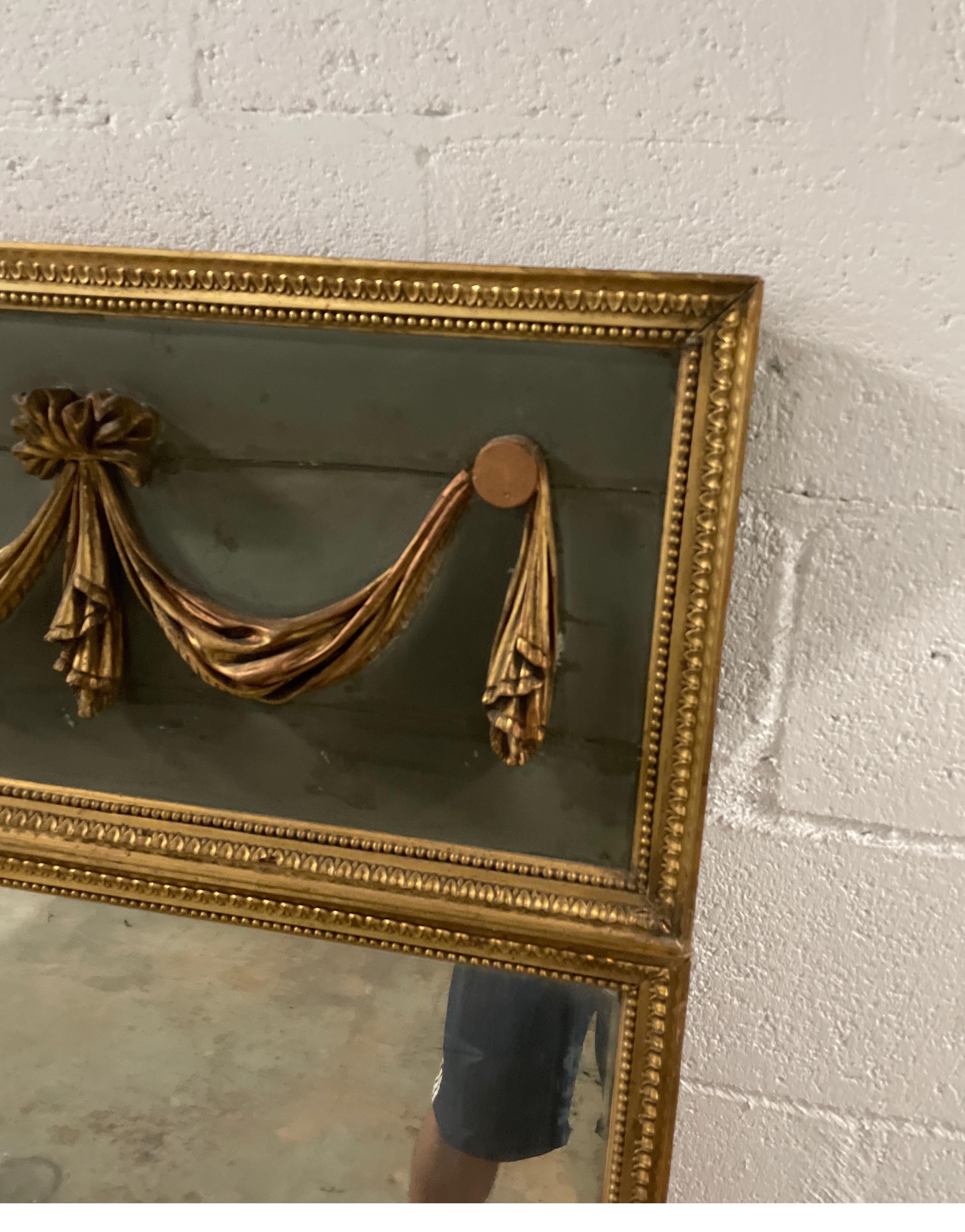 Giltwood Antique Louis XVI Style French Trumeau Mirror For Sale