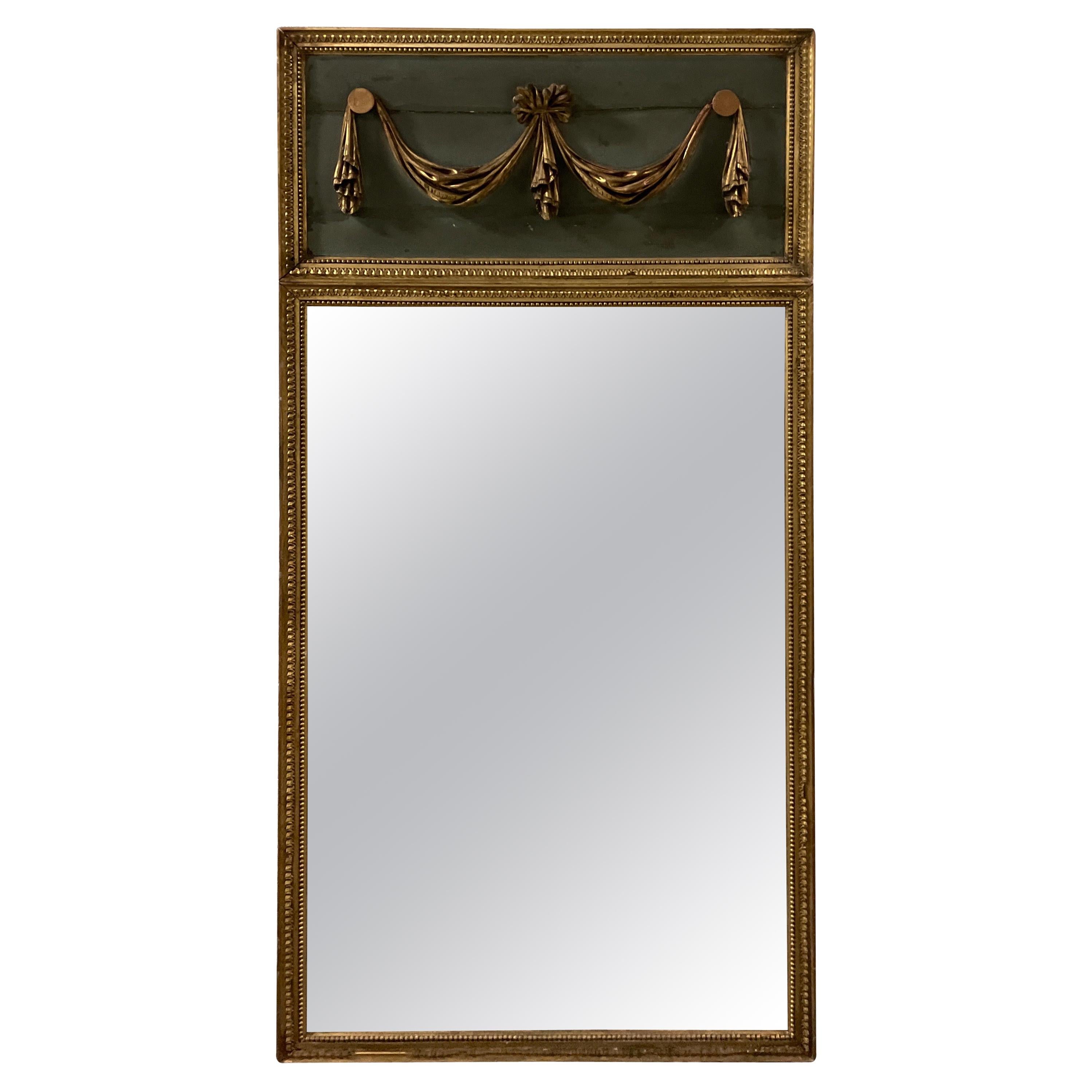 Antique Louis XVI Style French Trumeau Mirror For Sale
