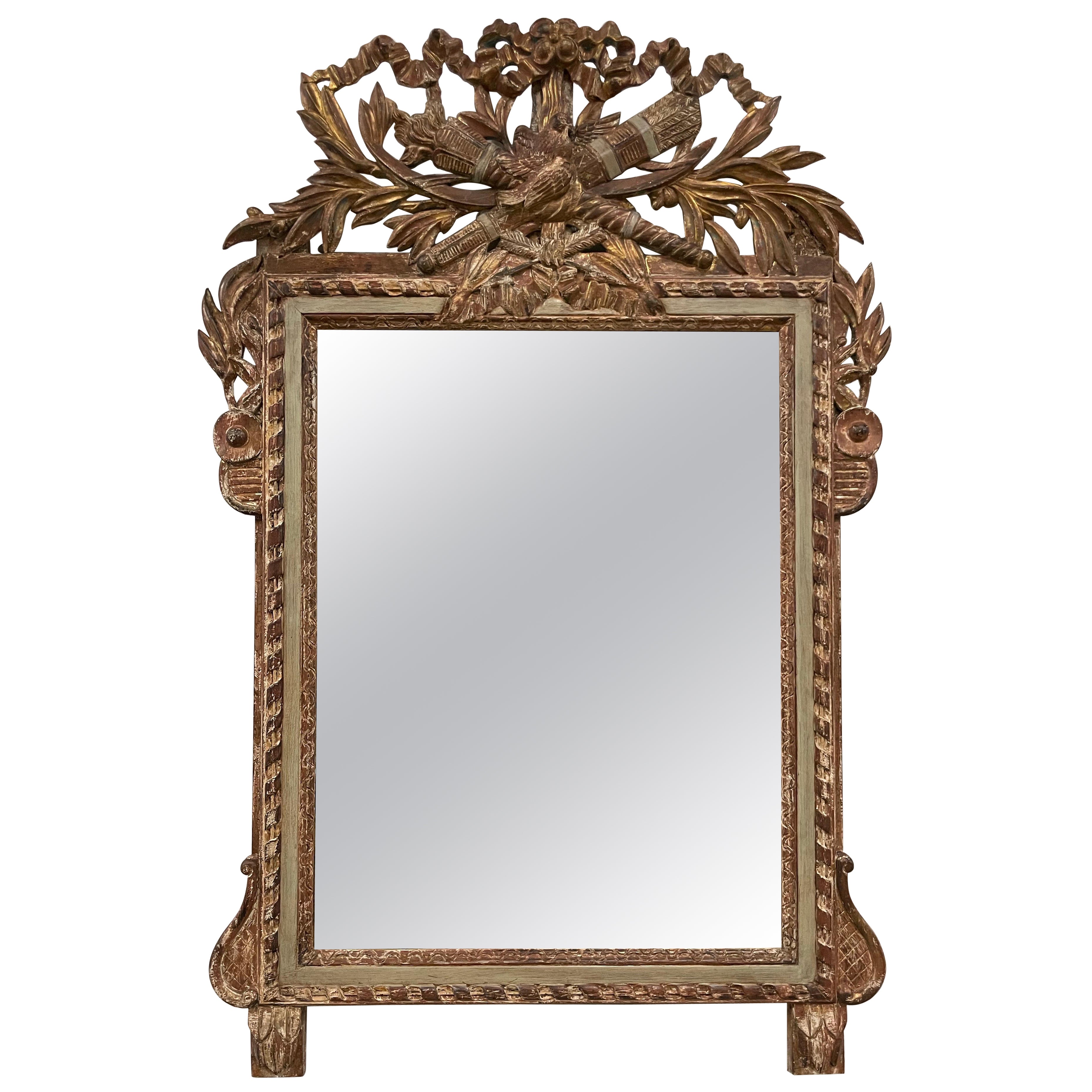 Antique Louis XVI Style Gilded Wall Mirror, Hand Carved, France, 1870