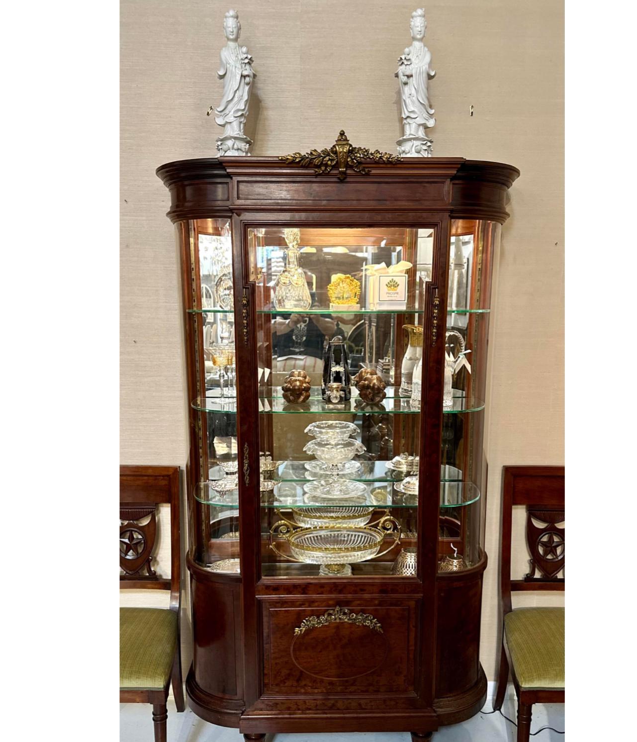 19th Century Antique Louis XVI Style Gilt Bronze & Mahogany Vitrine Display Cabinet For Sale