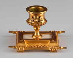 Antique Louis XVI Style Gilt Bronze Ormolu Gold Marble Candleholder Candlestick