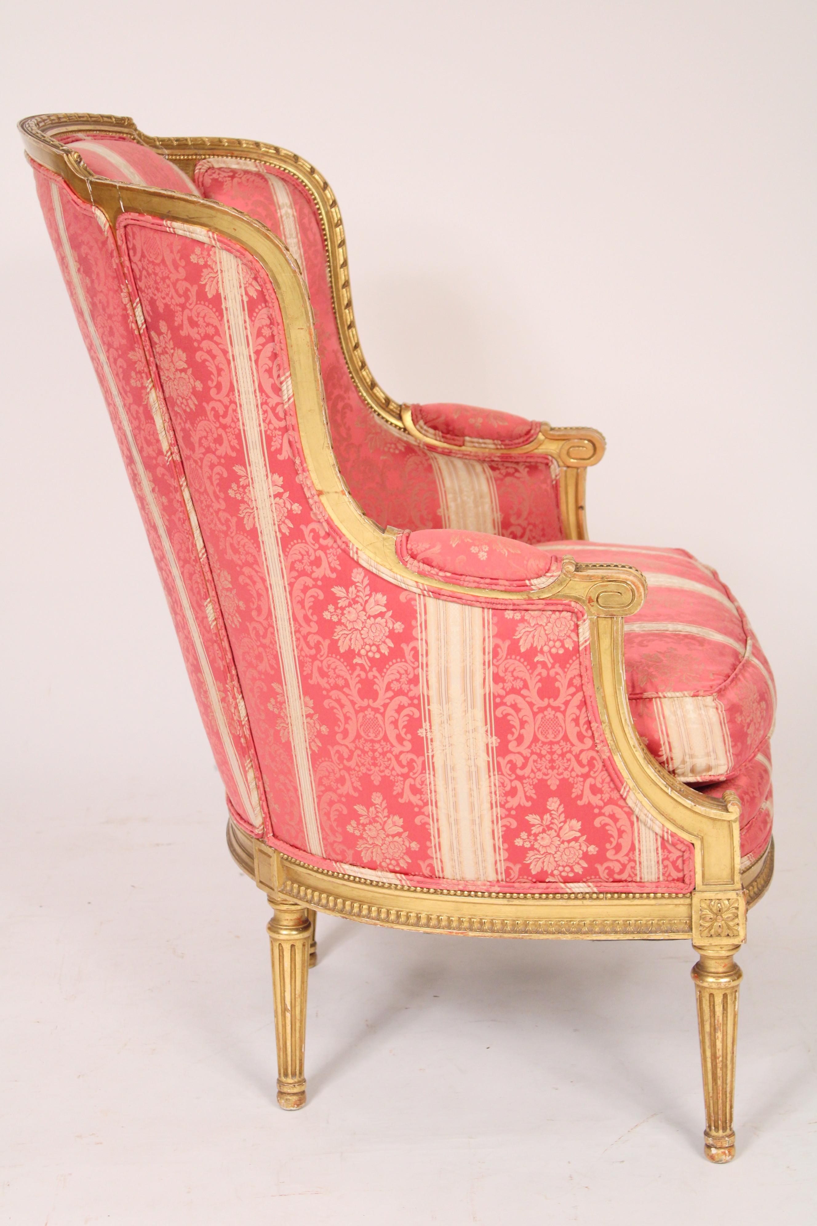 French Antique Louis XVI Style Gilt Wood Bergere For Sale
