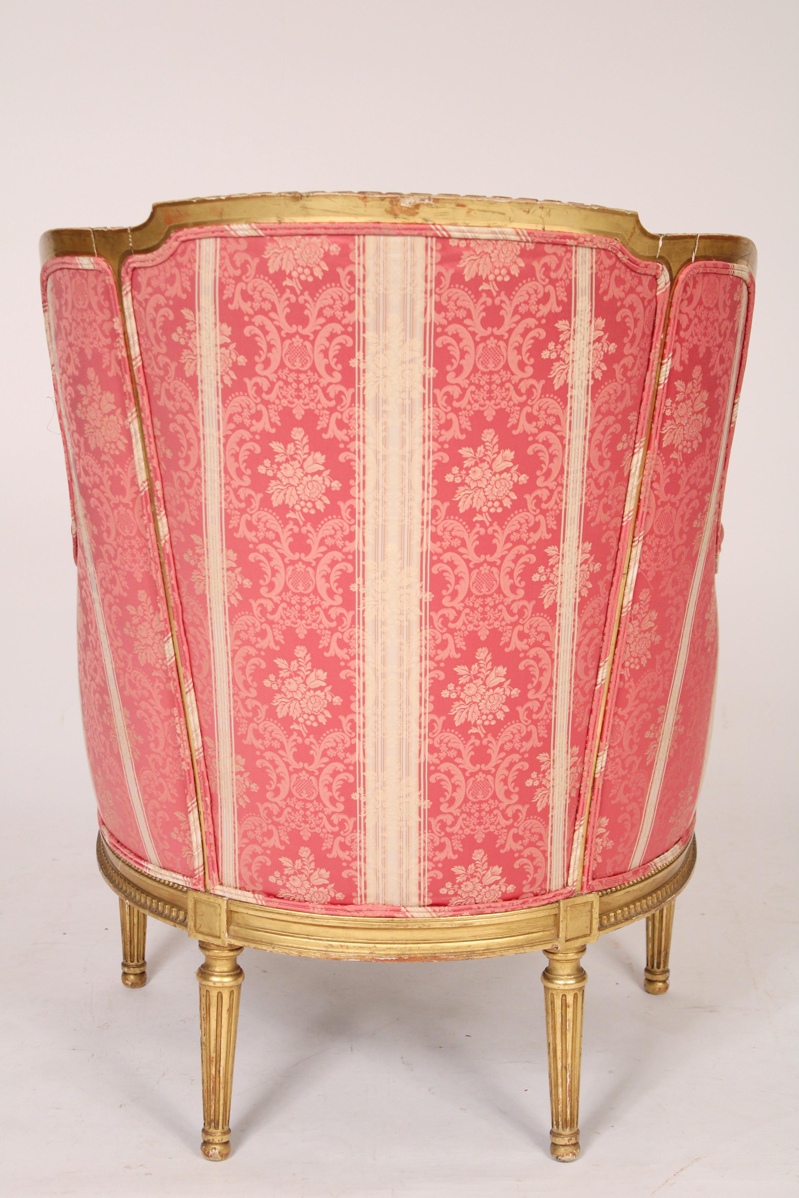 Antique Louis XVI Style Gilt Wood Bergere In Good Condition For Sale In Laguna Beach, CA