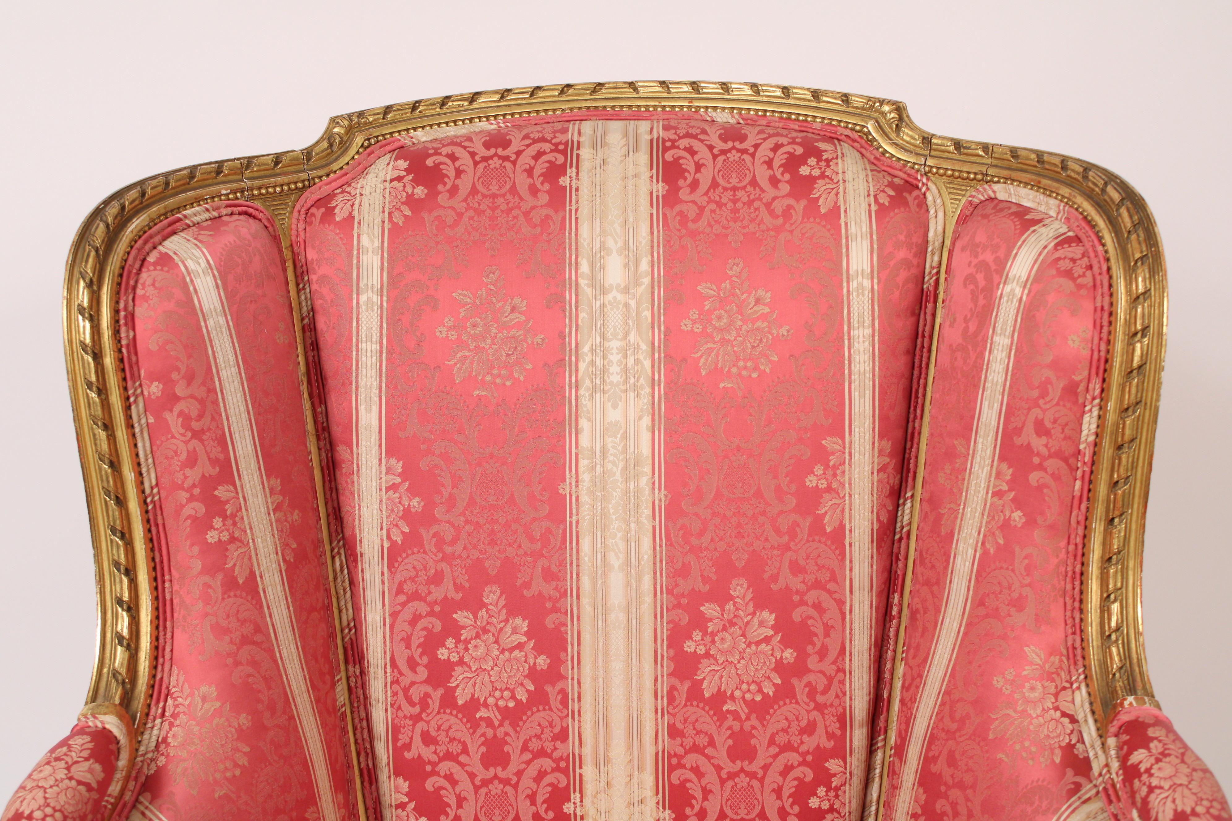 Early 20th Century Antique Louis XVI Style Gilt Wood Bergere For Sale