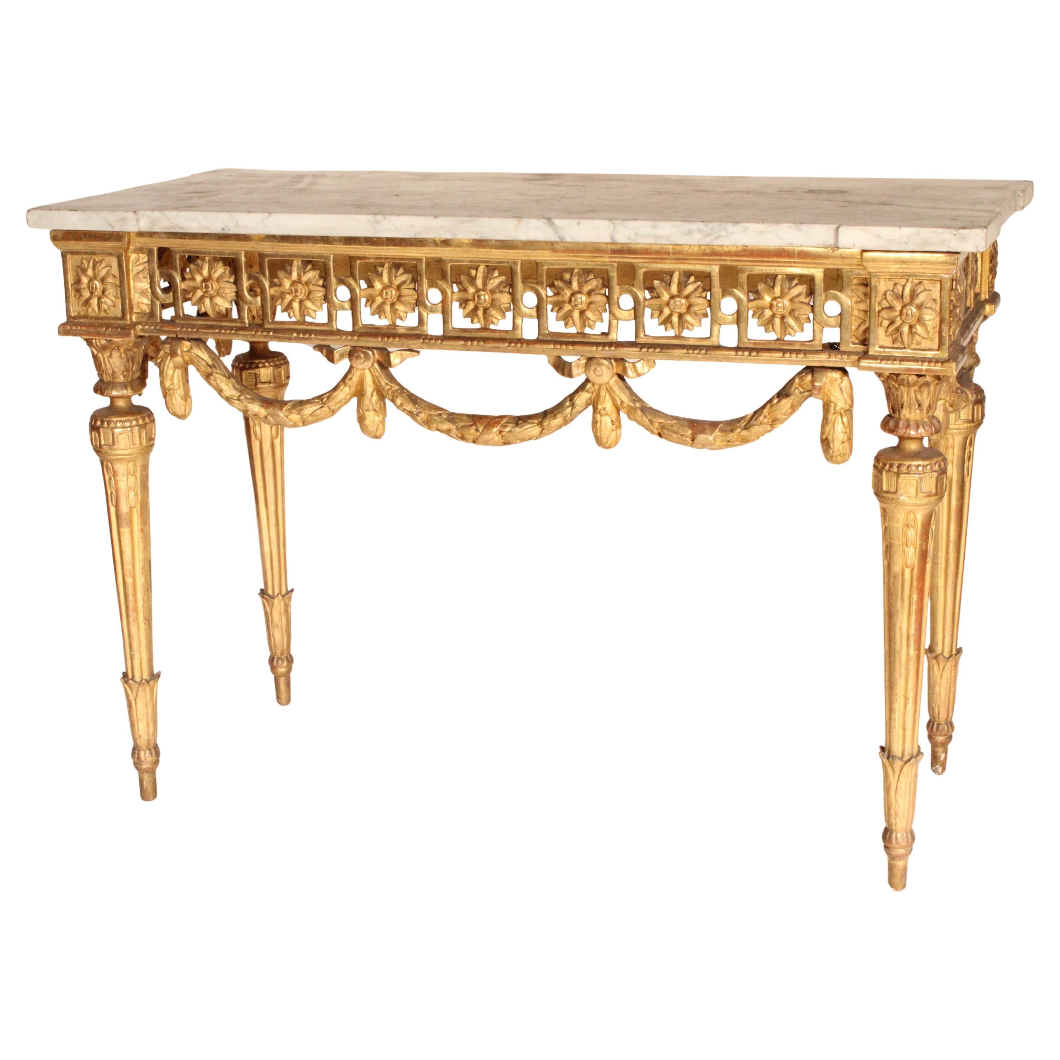 Antique Louis XVI Style Gilt Wood (Gold Leaf) Console Table. For Sale