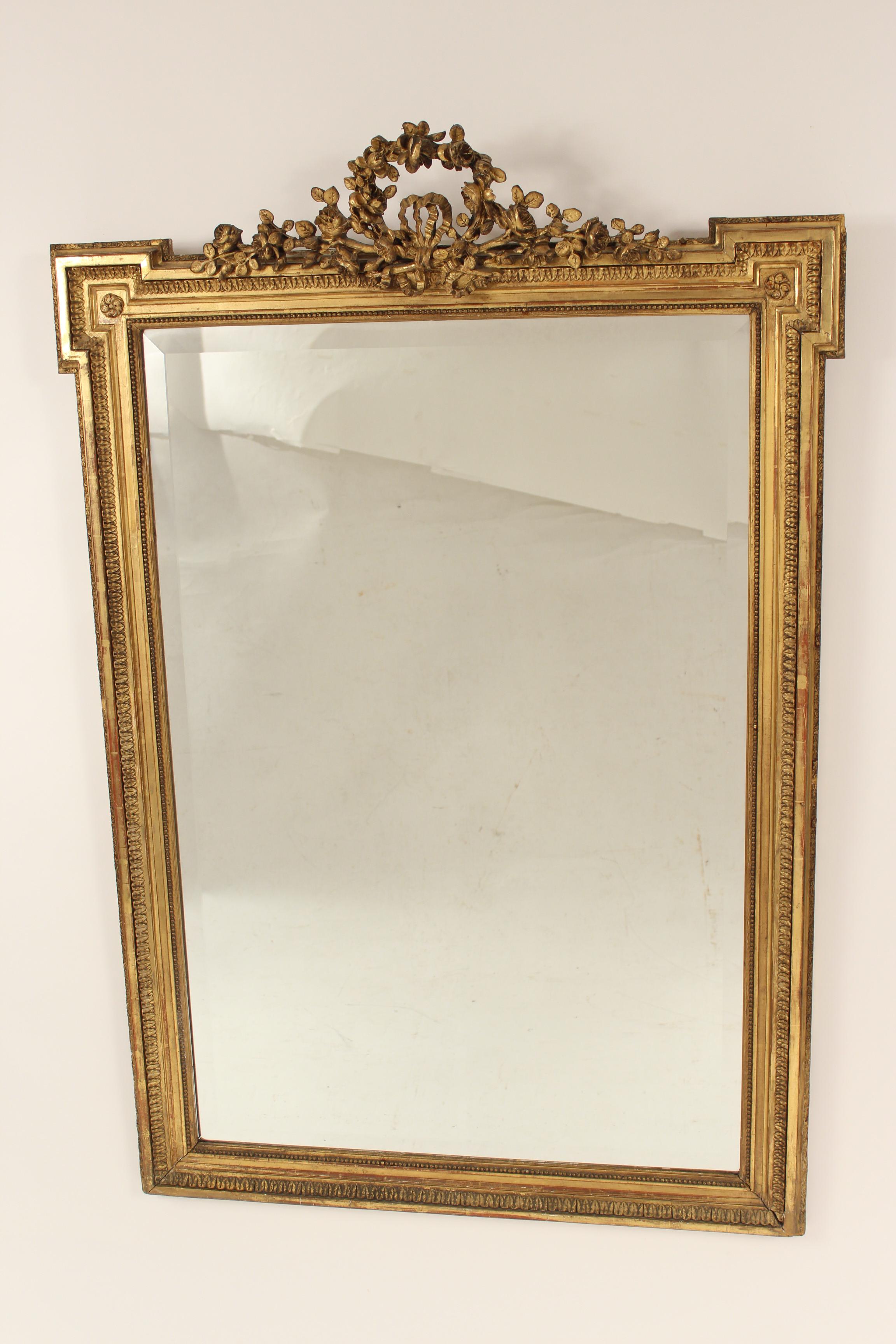 European Antique Louis XVI Style Gilt Wood Mirror