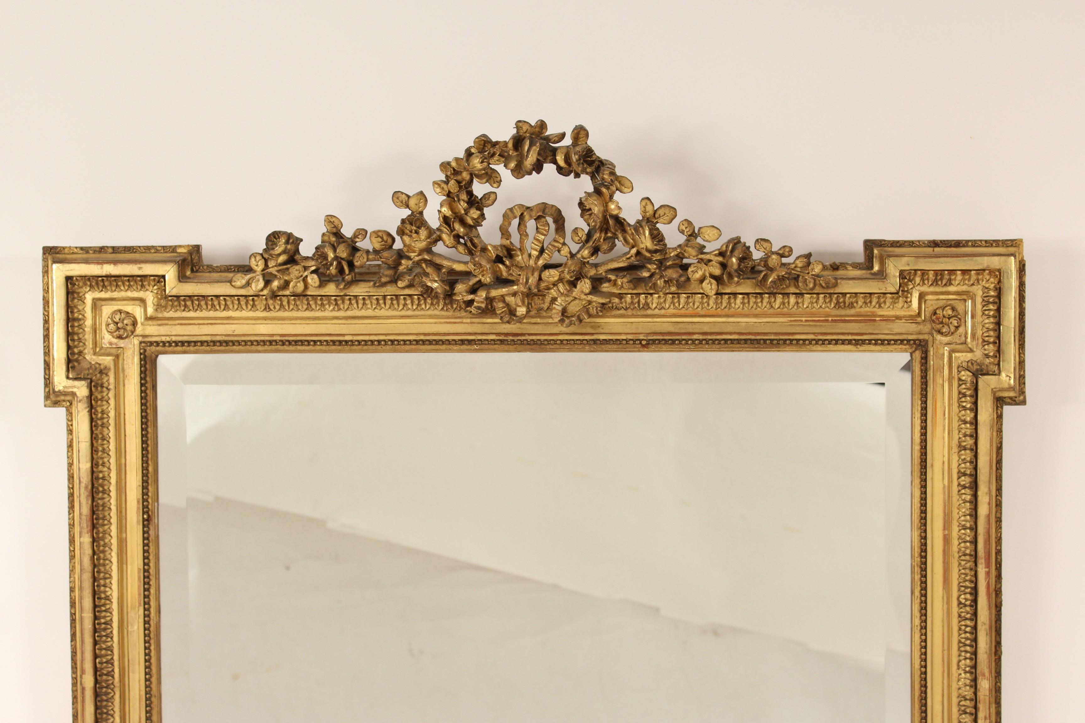 Antique Louis XVI Style Gilt Wood Mirror In Good Condition In Laguna Beach, CA