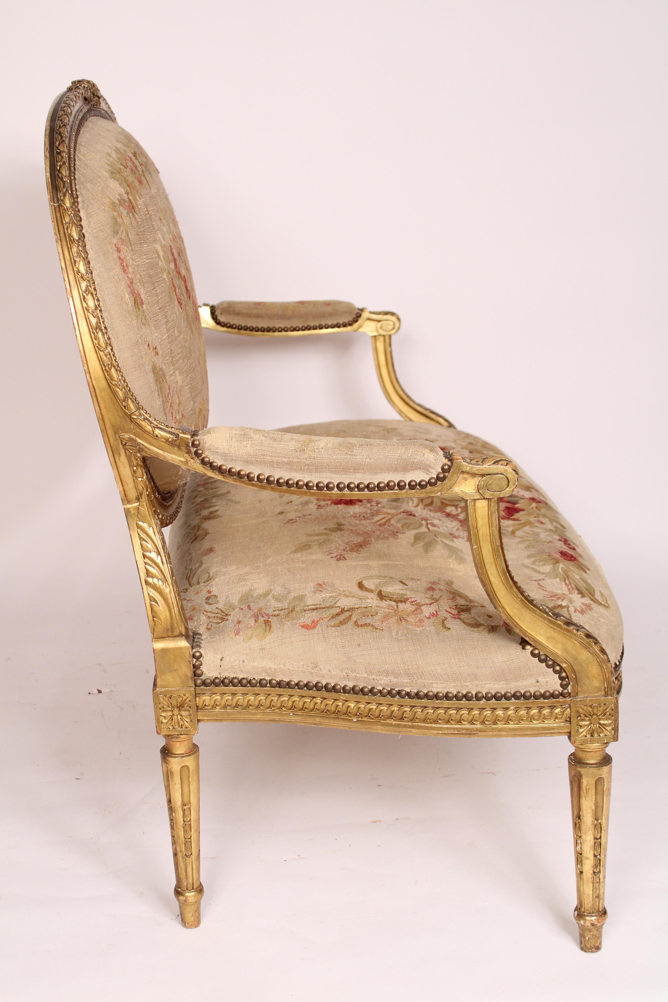 Antique Louis XVI Style Gilt Wood Settee In Good Condition For Sale In Laguna Beach, CA
