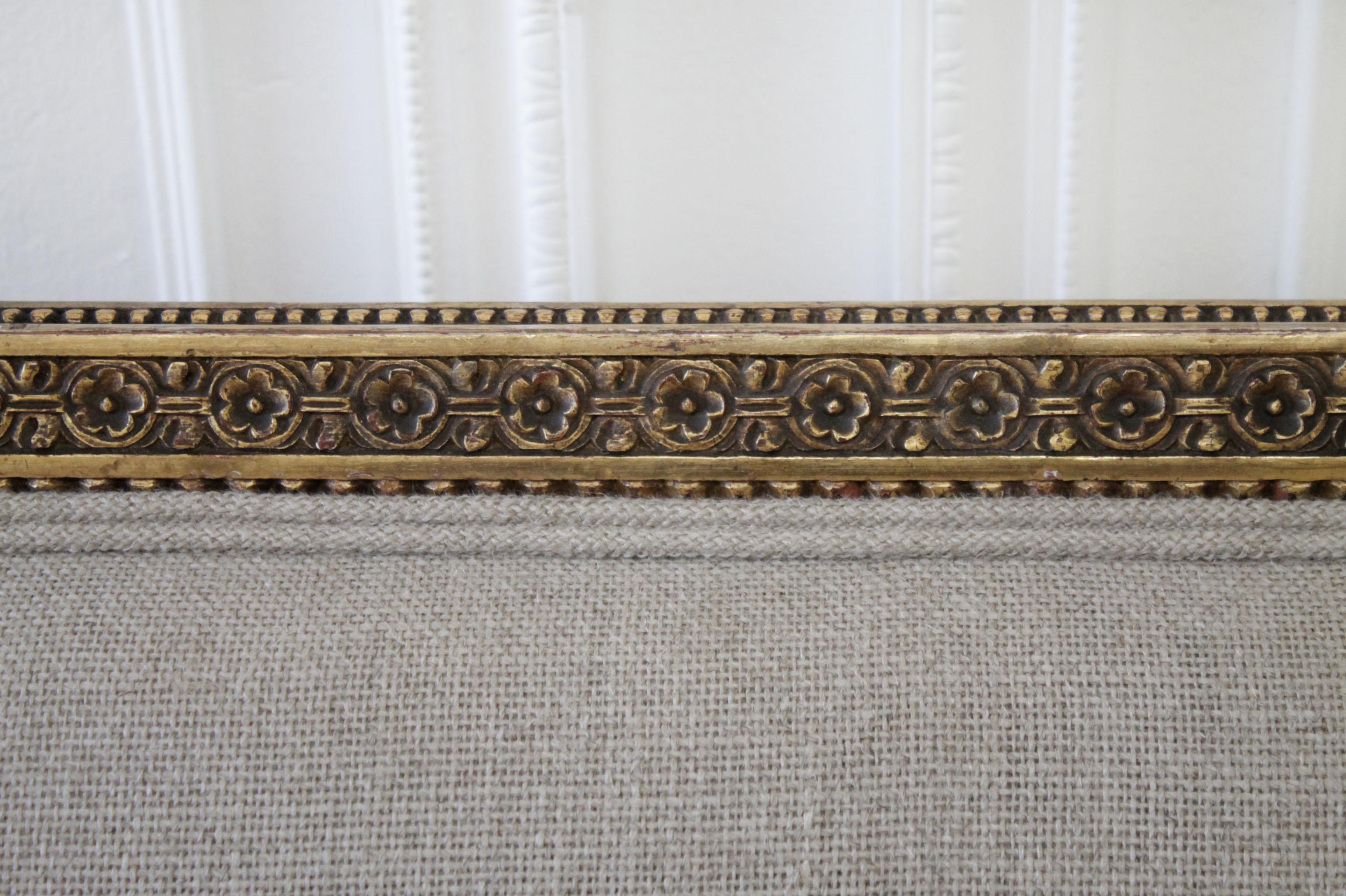 European Antique Louis XVI Style Giltwood Settee in Linen