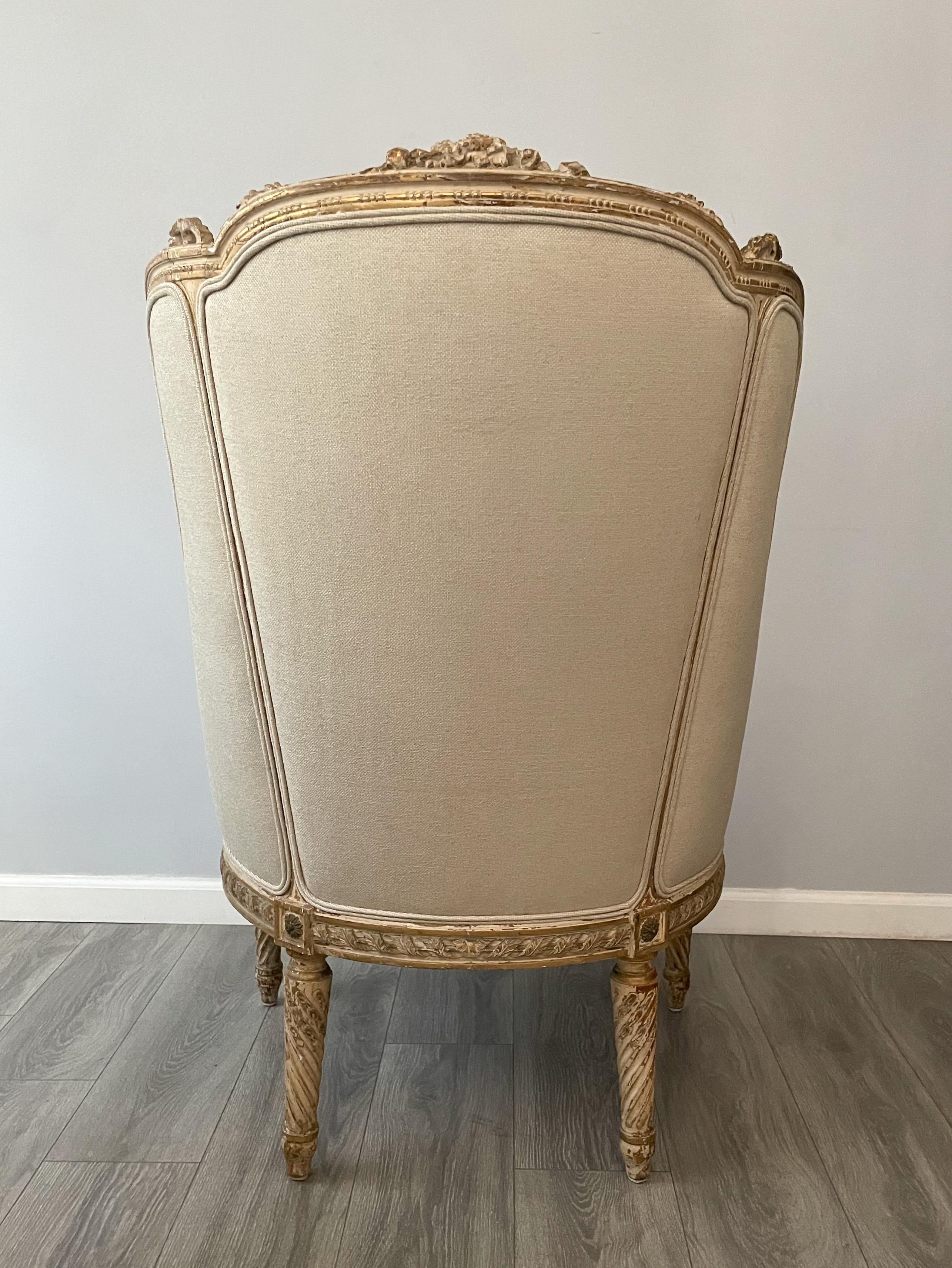 Antique Louis XVI-Style Giltwood Bergère  In Good Condition In Los Angeles, CA