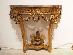Antique Louis XVI Style Giltwood Console with Gray Rose Marble Top, c. 1860