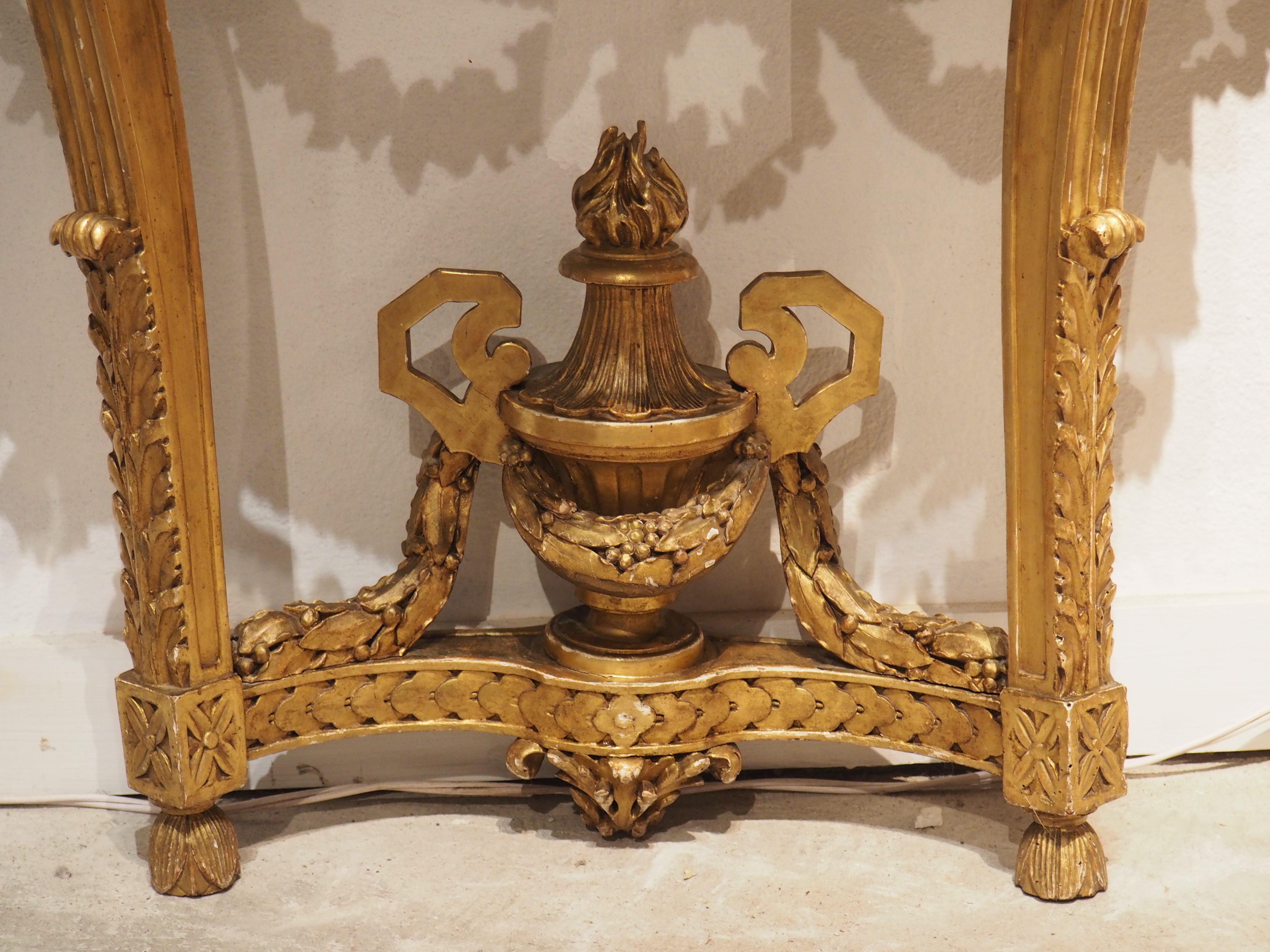 French Antique Louis XVI Style Giltwood Console with Gray Rose Marble Top, c. 1860 For Sale