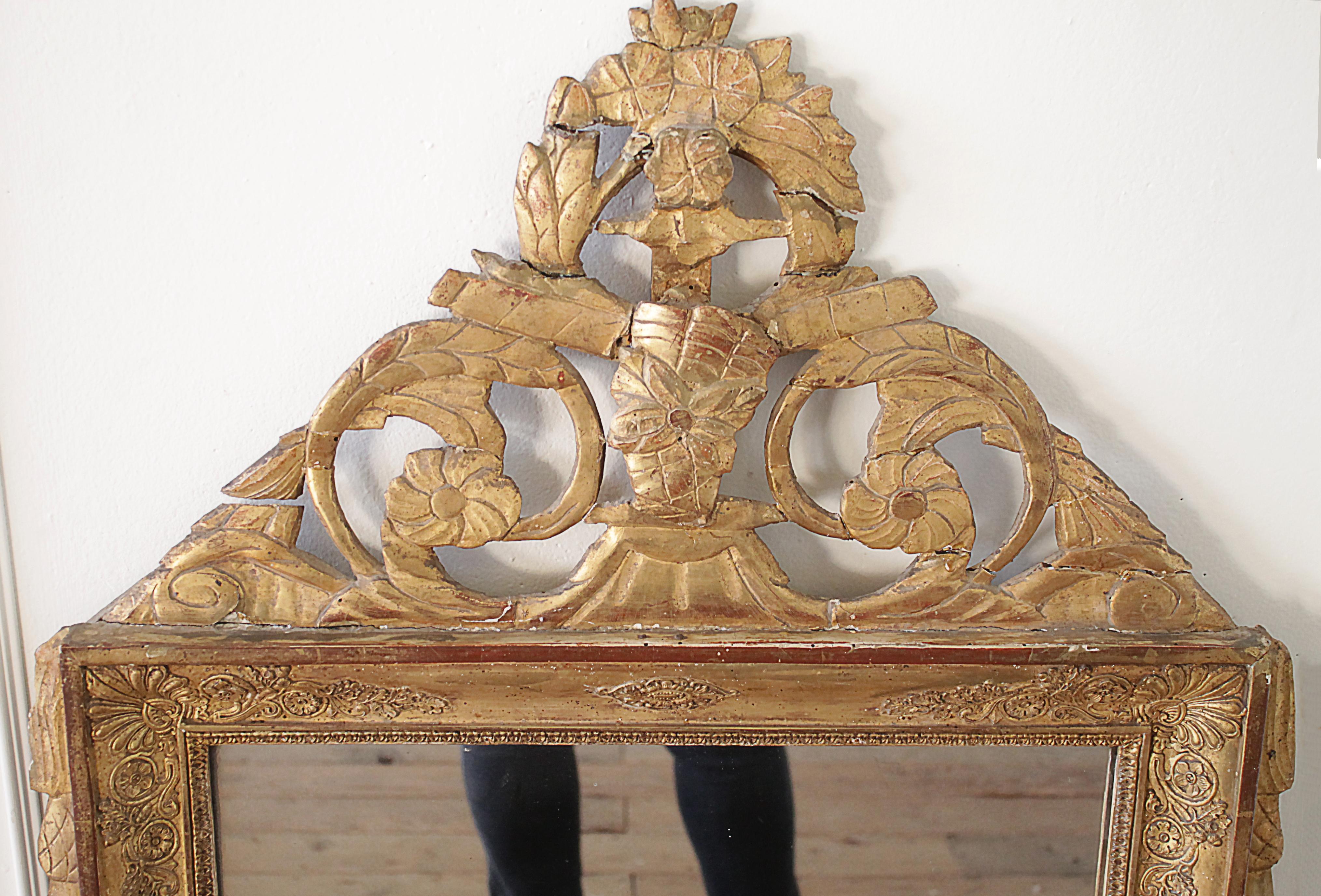 French Antique Louis XVI Style Giltwood Mirror