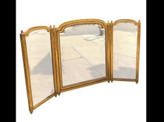 Antique Louis XVI Style Giltwood Tryptic Vanity Table Mirror