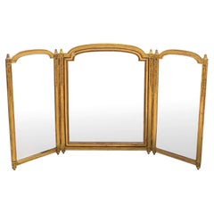Antique Louis XVI Style Giltwood Tryptic Vanity Table Mirror