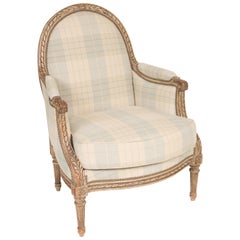 Antique Louis XVI Style Grisaille Painted Bergere