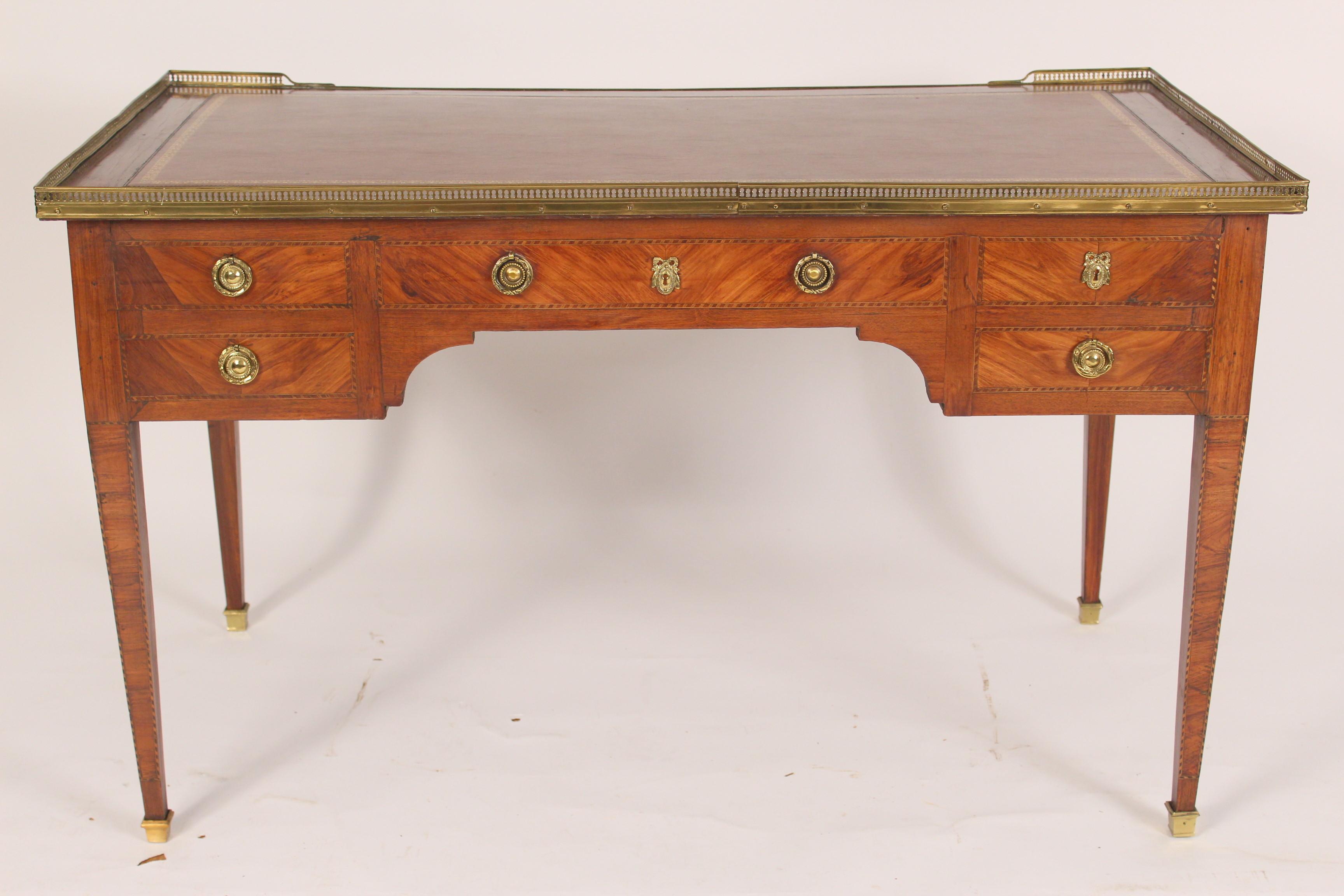 Antique Louis XVI Style Leather Top Desk In Good Condition In Laguna Beach, CA