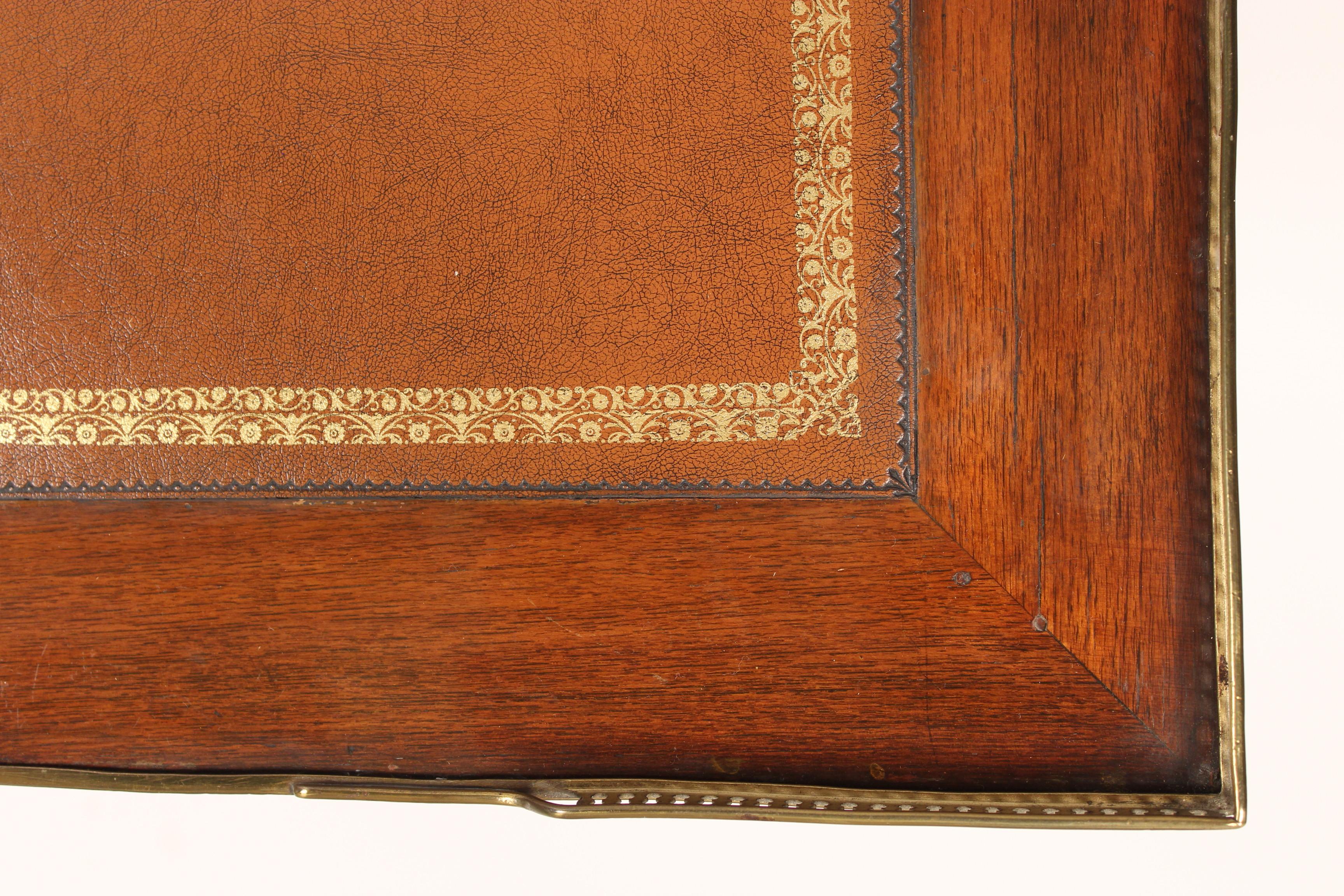 Brass Antique Louis XVI Style Leather Top Desk