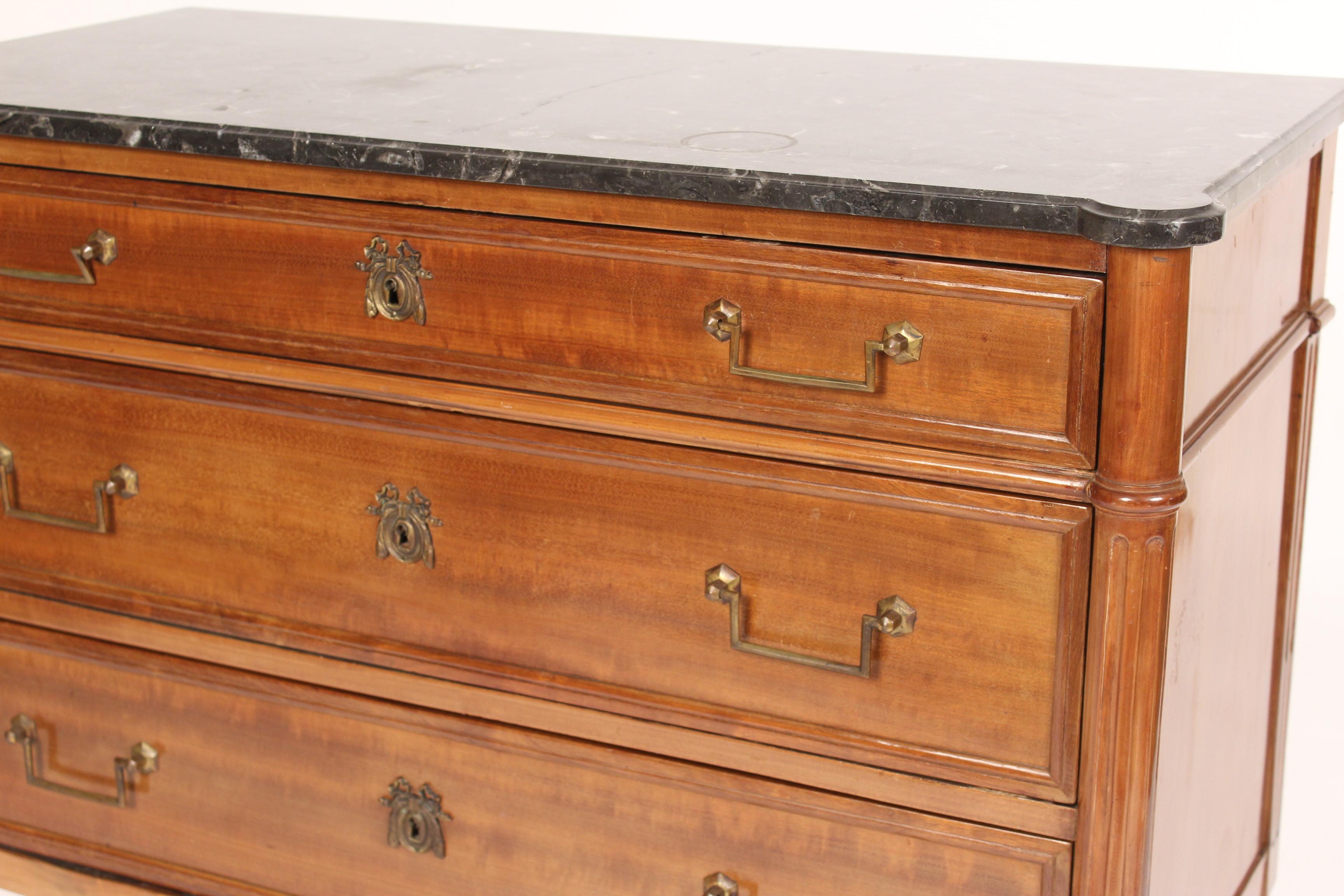 Antique Louis XVI Style Mahogany Chest of Drawers with a Marble Top 4