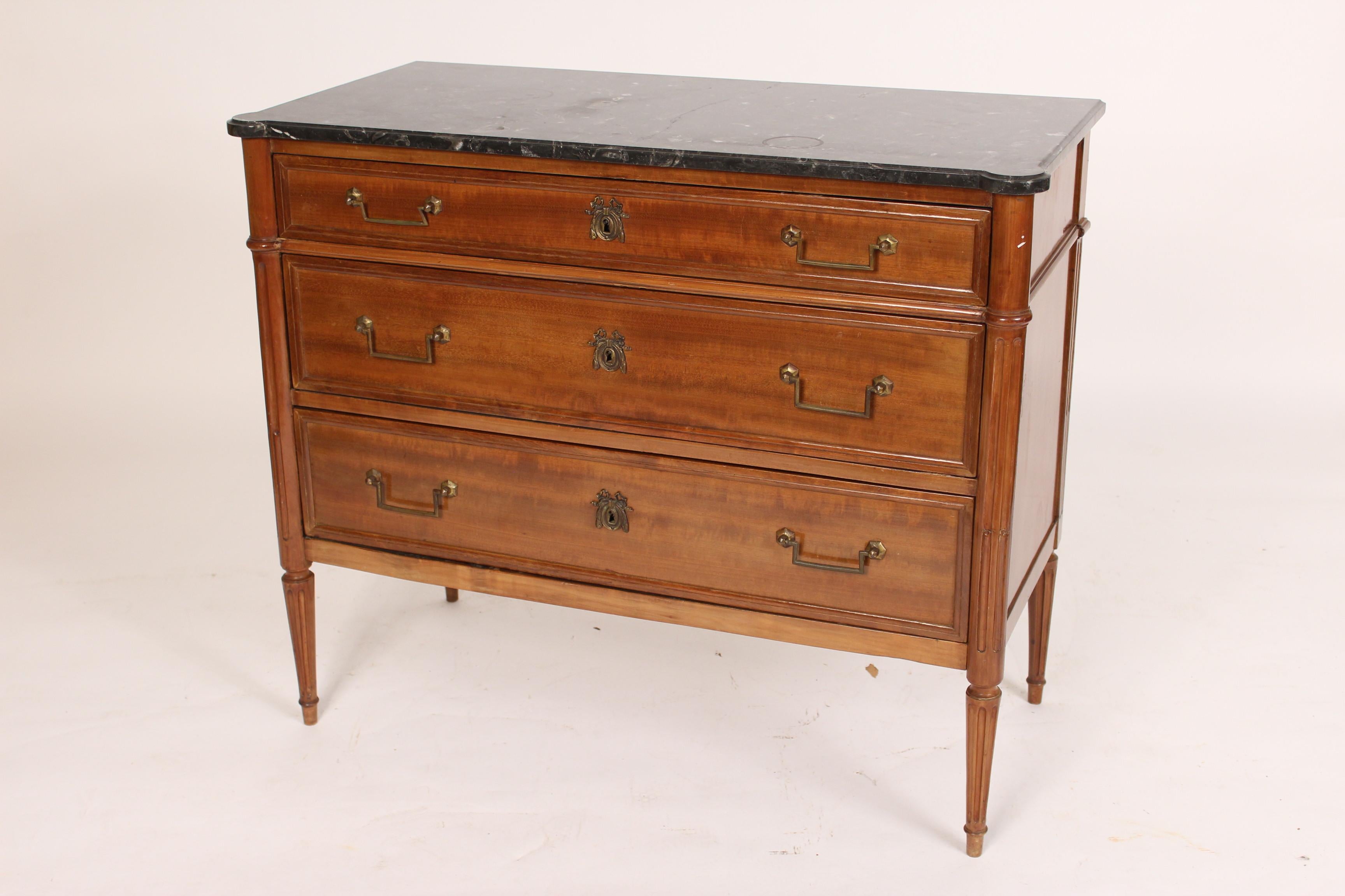 European Antique Louis XVI Style Mahogany Chest of Drawers with a Marble Top