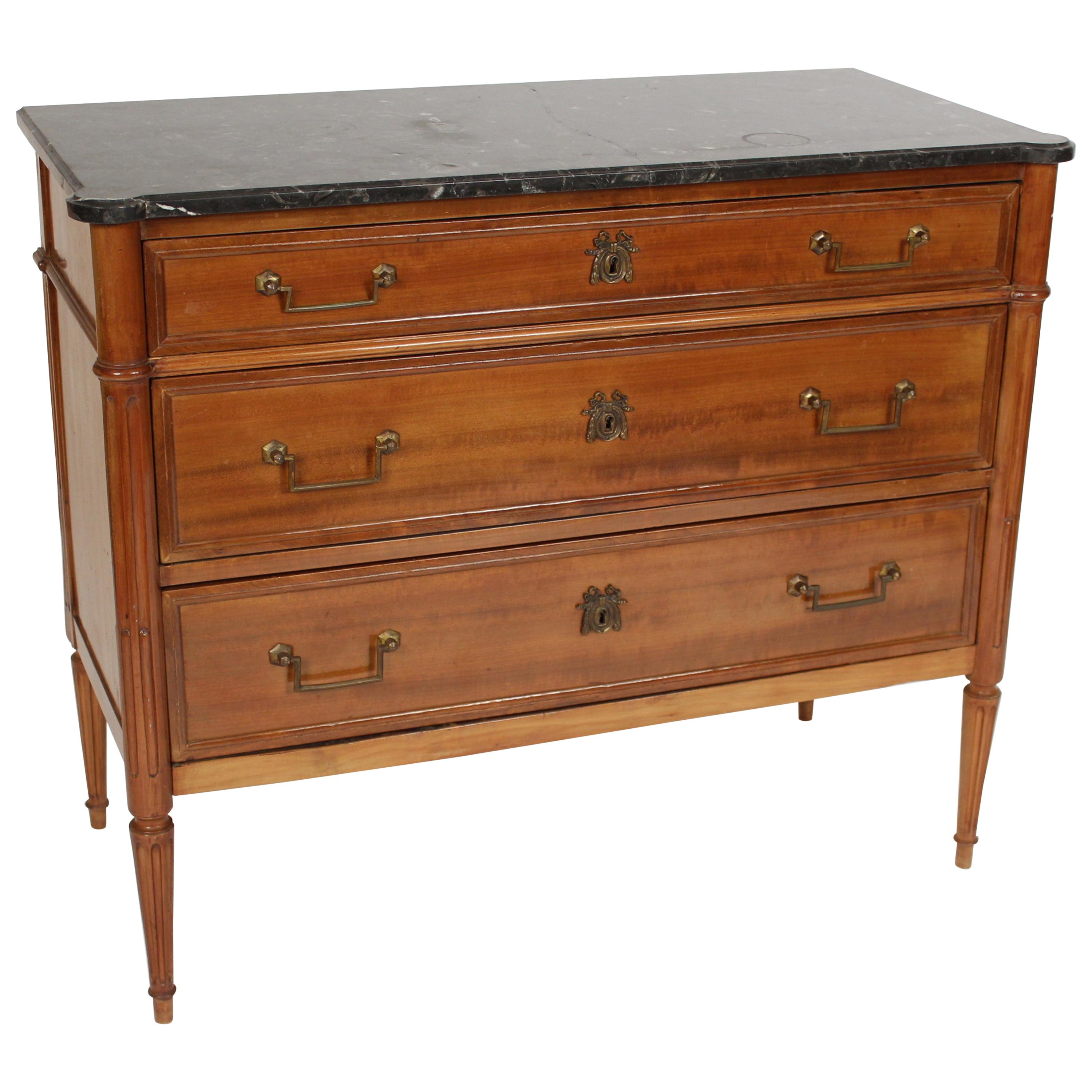 Antique Louis XVI Style Mahogany Chest of Drawers with a Marble Top