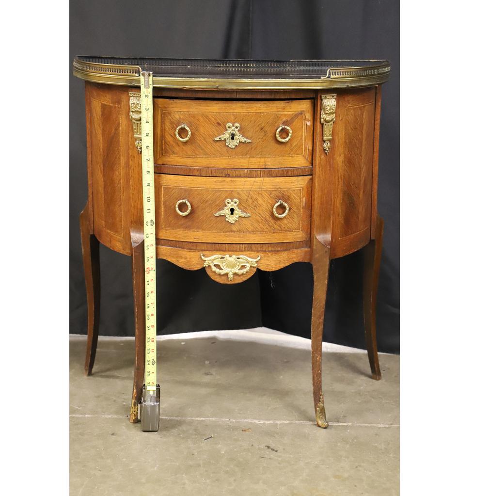 French Antique Louis XVI Style Mahogany Demilune Table With Glass Top and Gallery For Sale