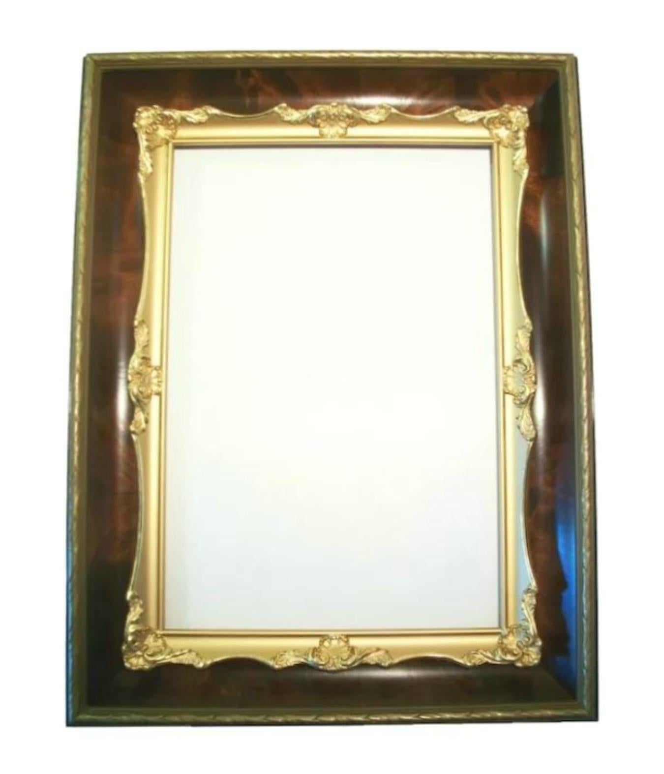 Antique Louis XVI style picture frame - veneered outer frame - separate inset veneered inner frame - elaborate gilt over gesso fillet - with glass - may be hung vertical or horizontal - early 20th century.

Excellent antique condition - minor