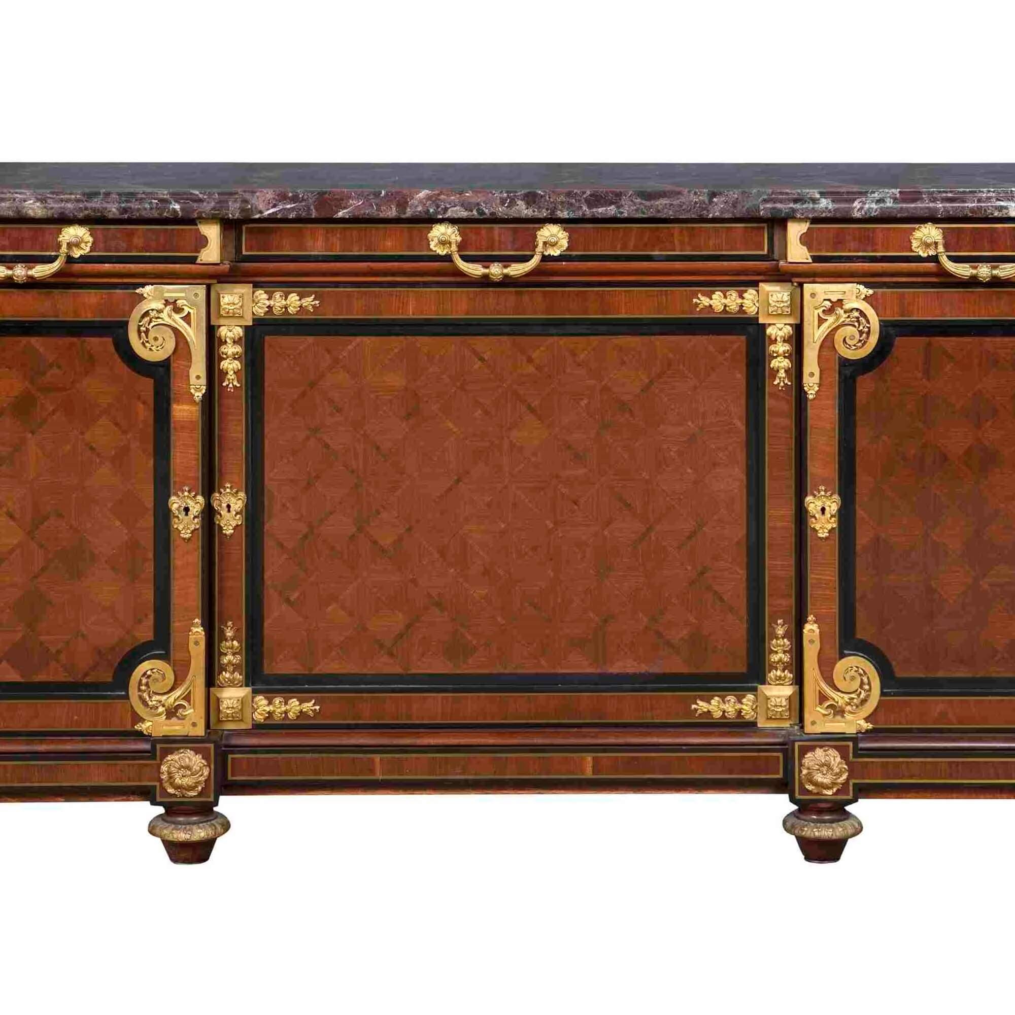 Ebonized Antique Louis XVI Style Mahogany, Ormolu and Marble Cabinet by Mercier Frères For Sale