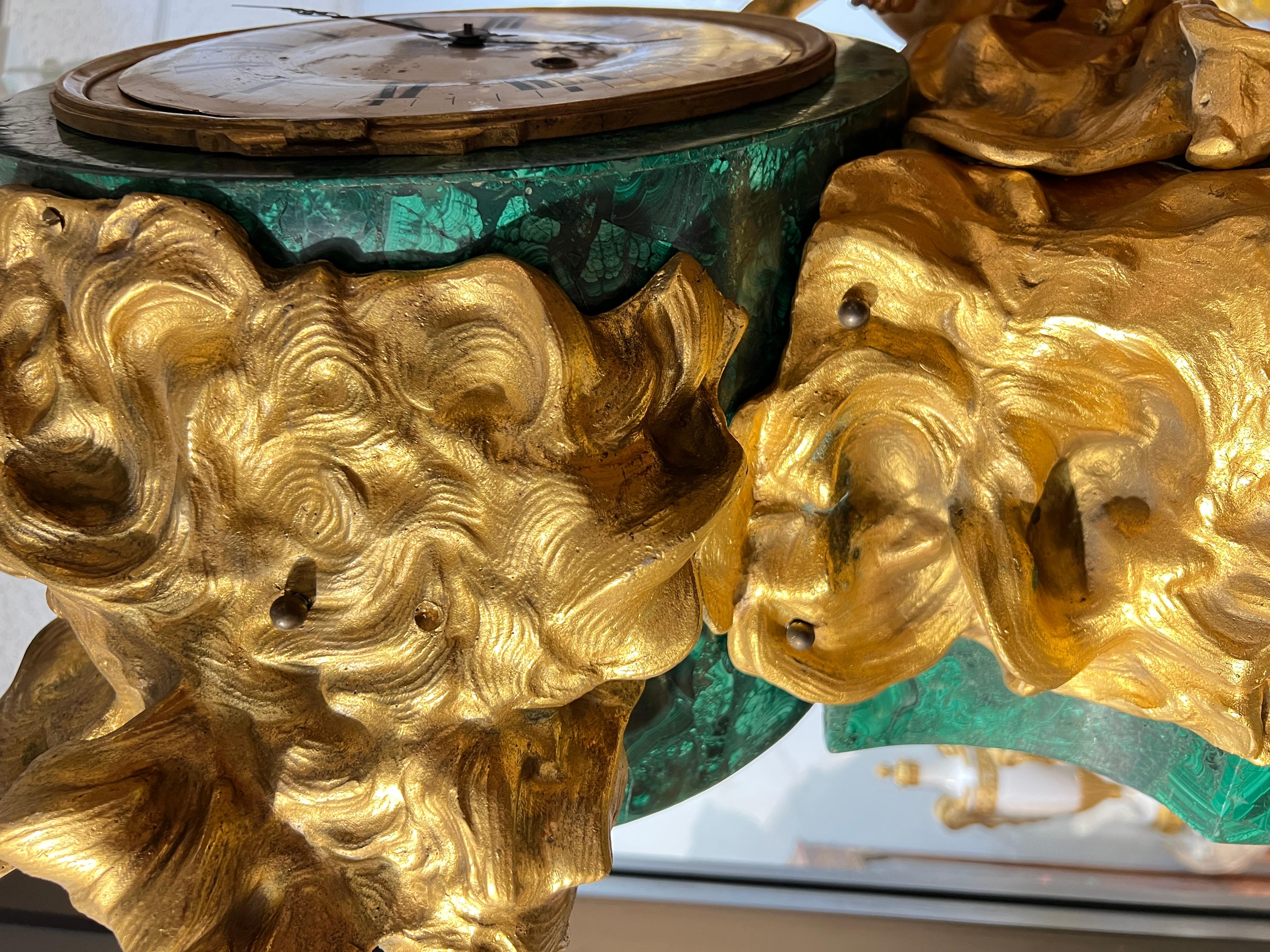 Antique Louis XVI Style Malachite Gilt Bronze Tallcase Clock After Riesener For Sale 7