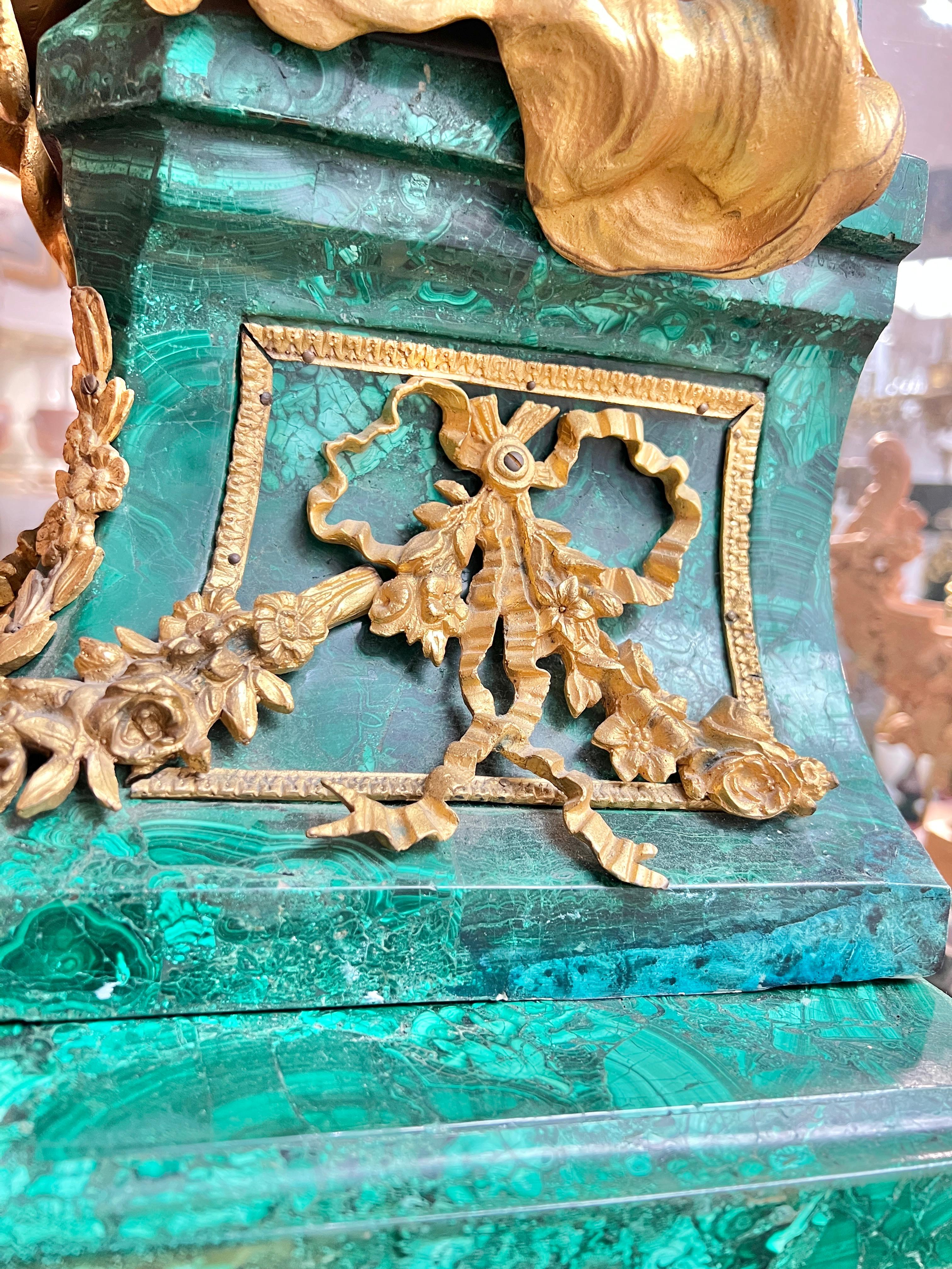 Antique Louis XVI Style Malachite Gilt Bronze Tallcase Clock After Riesener For Sale 8