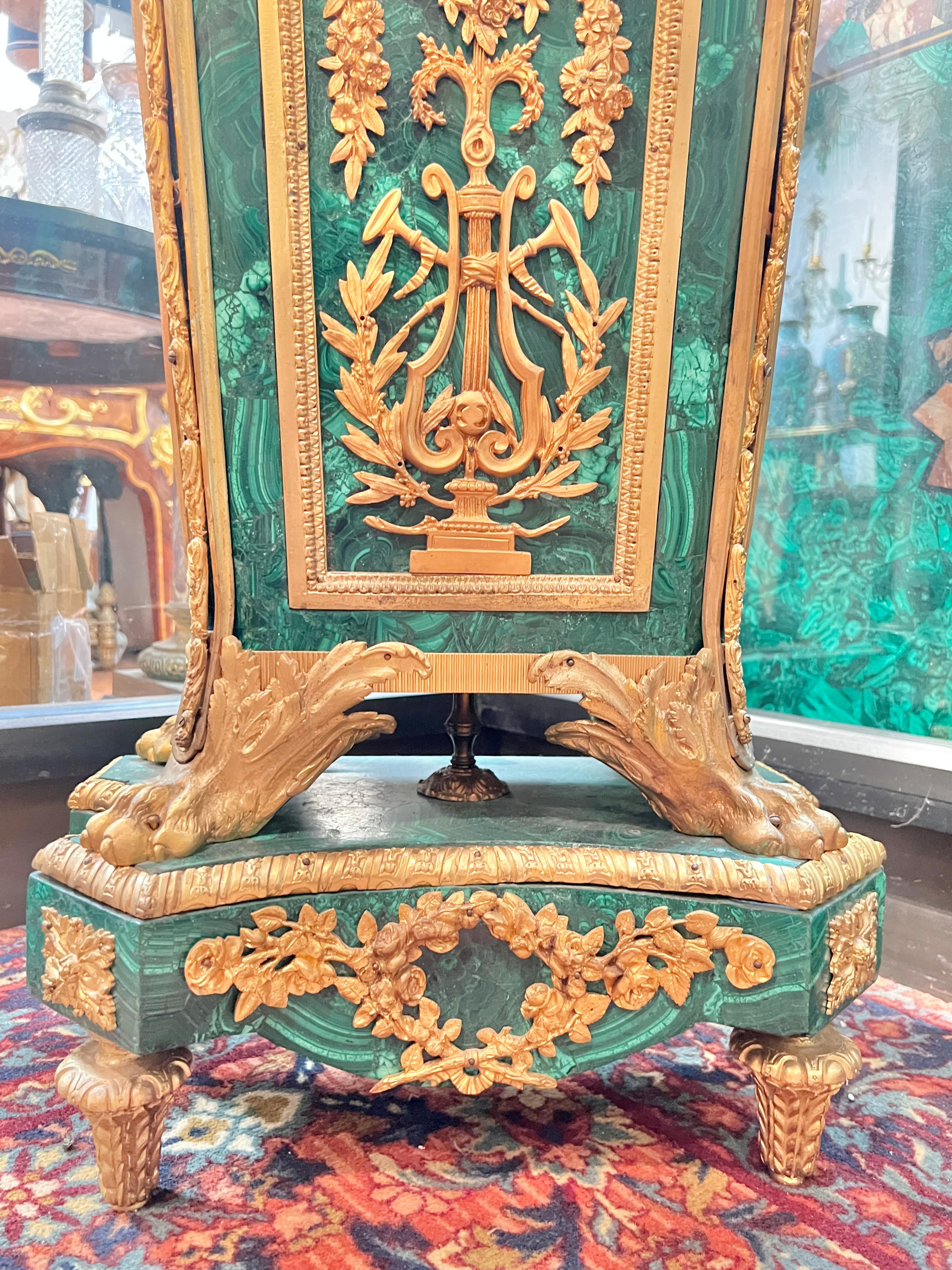 Antique Louis XVI Style Malachite Gilt Bronze Tallcase Clock After Riesener For Sale 9