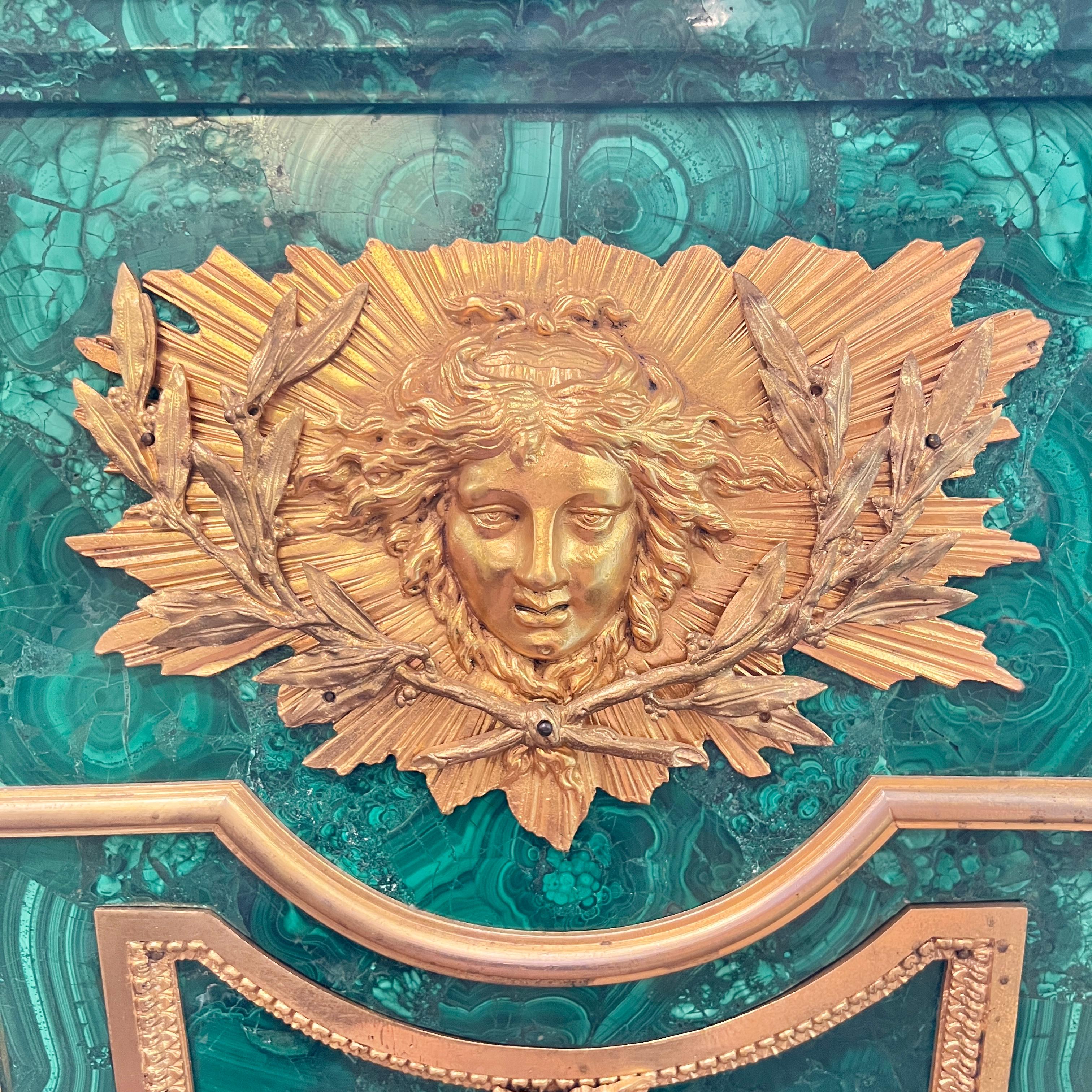 Antique Louis XVI Style Malachite Gilt Bronze Tallcase Clock After Riesener For Sale 10