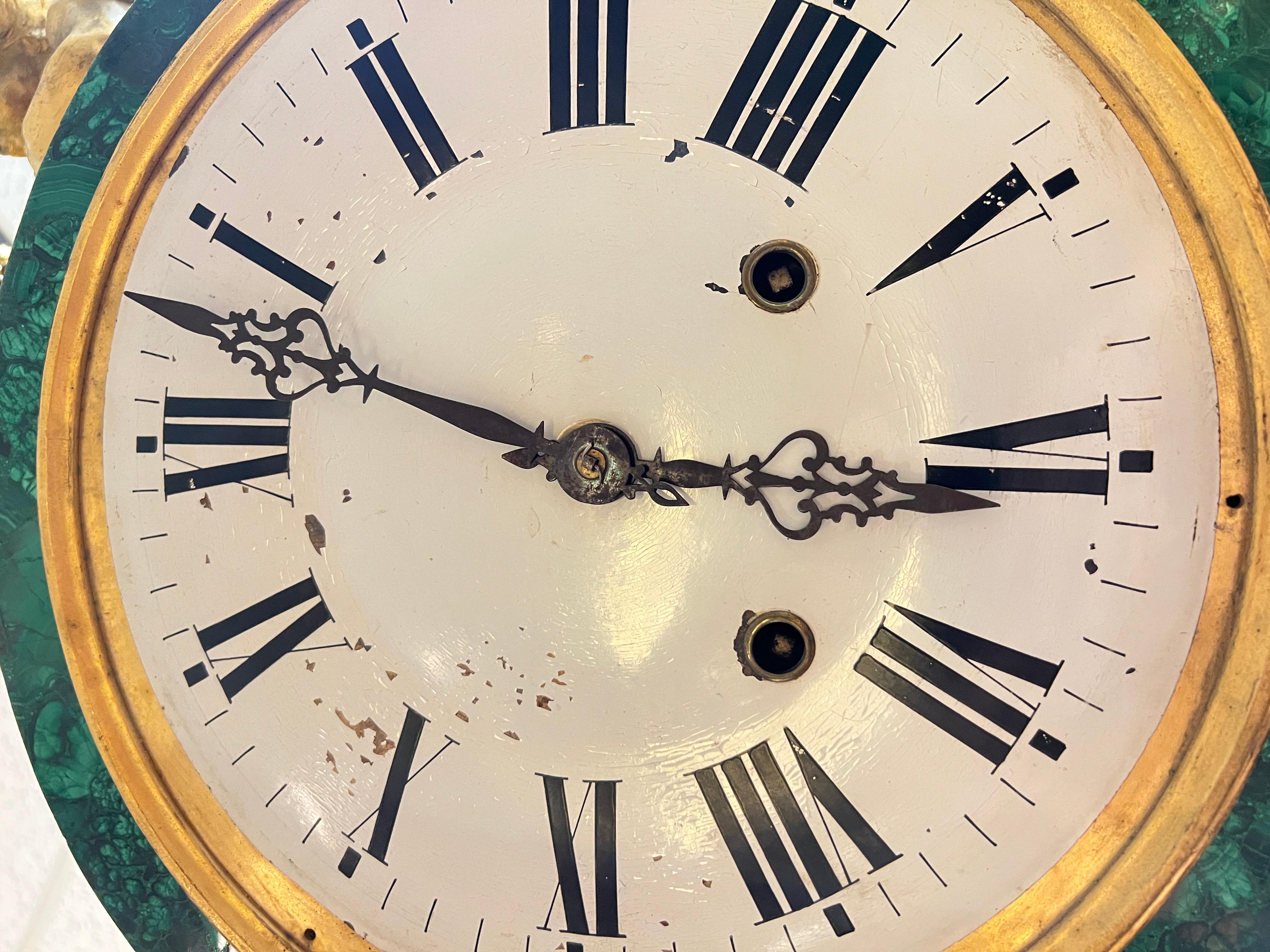 Antique Louis XVI Style Malachite Gilt Bronze Tallcase Clock After Riesener For Sale 4
