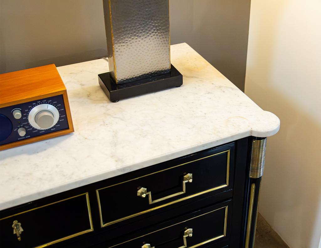 Antique Louis XVI Style Marble Top Commode in Black In Good Condition For Sale In North York, ON