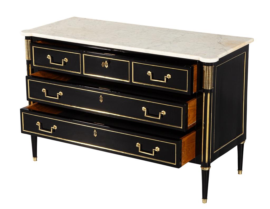 Antique Louis XVI Style Marble Top Commode in Black For Sale 2
