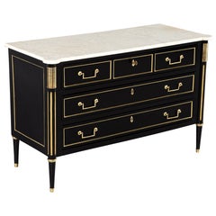 Antique Louis XVI Style Marble Top Commode in Black
