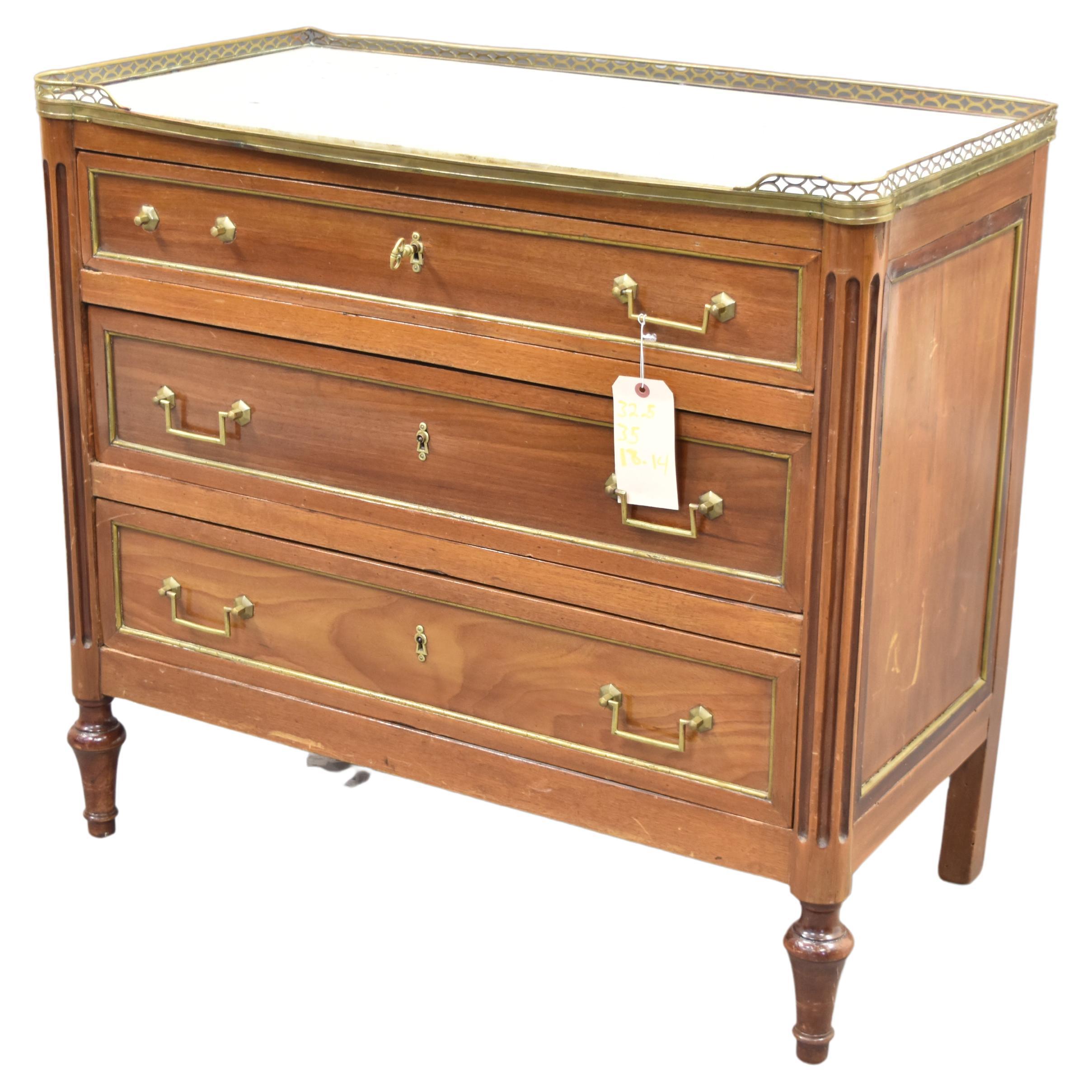 Antique Louis XVI Style Marble Top Mahogany Chest  For Sale