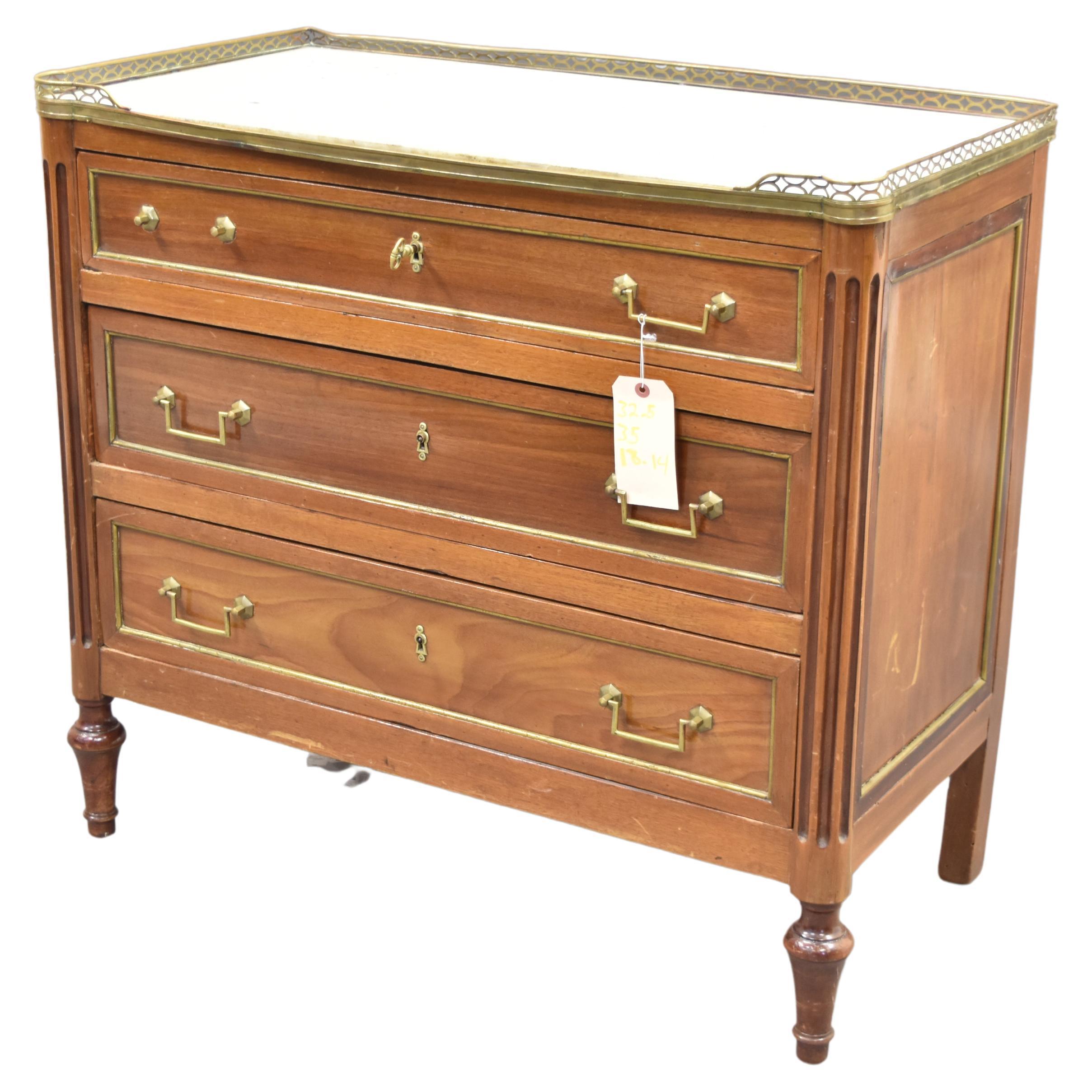 Antique Louis XVI Style Marble Top Mahogany Chest