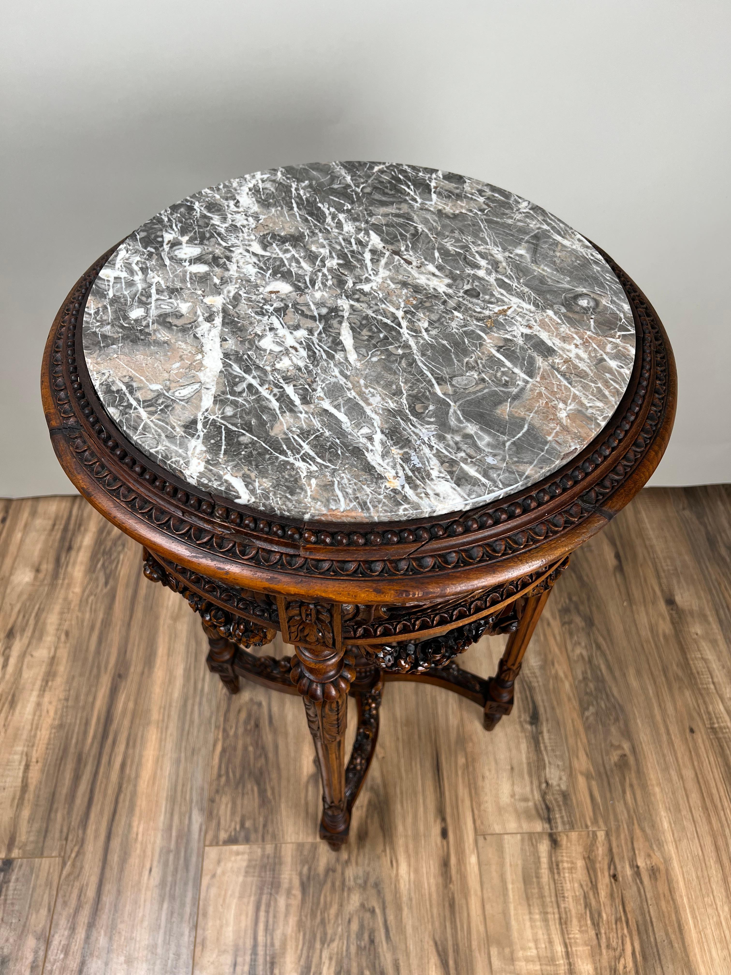 Antique Louis XVI Style Marble Top Side Table Carved in Belgium c. Late 19th C im Angebot 2