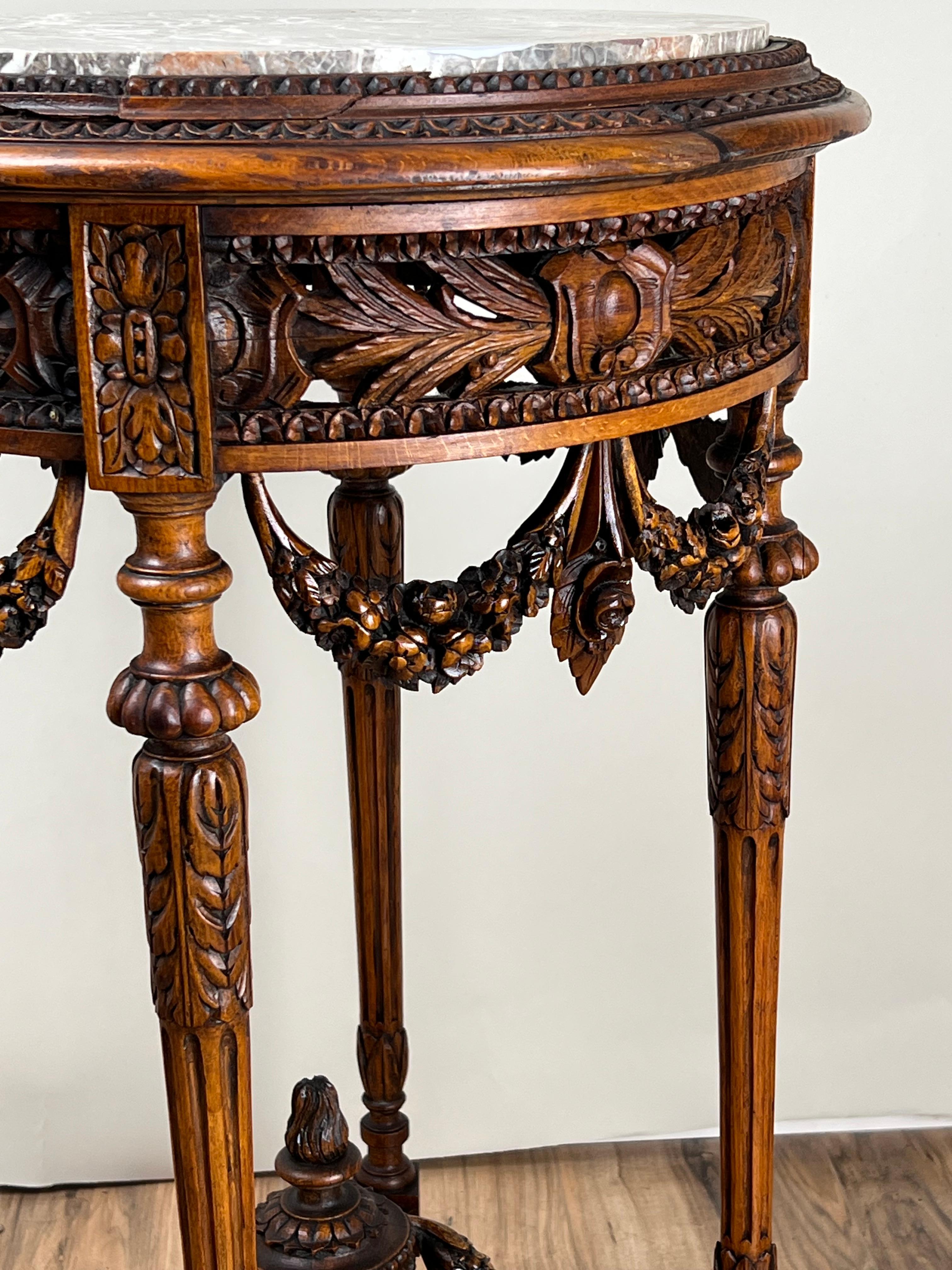 Antique Louis XVI Style Marble Top Side Table Carved in Belgium c. Late 19th C im Angebot 1