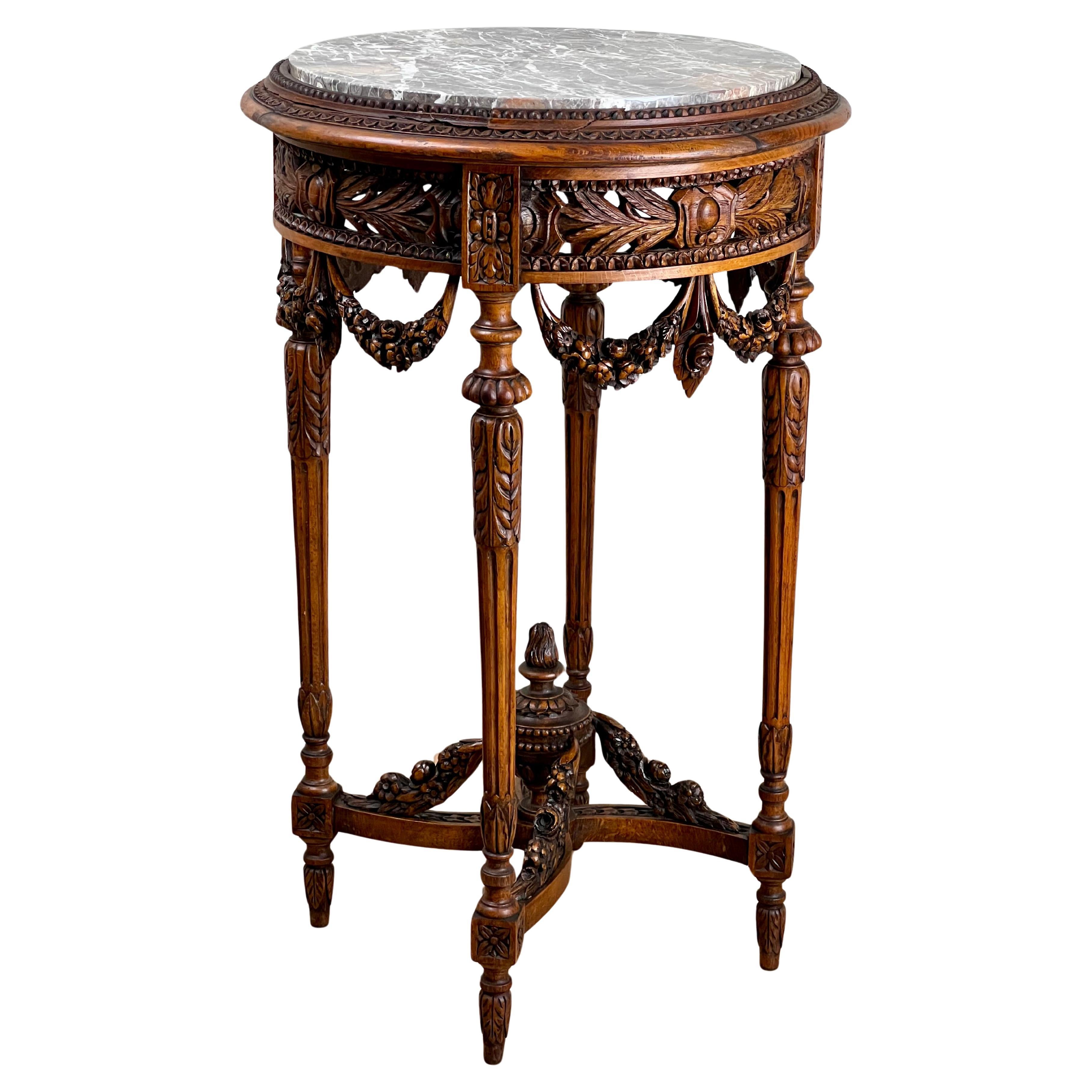 Antique Louis XVI Style Marble Top Side Table Carved in Belgium c. Late 19th C
