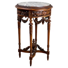 Antique Louis XVI Style Marble Top Side Table Carved in Belgium c. Late 19th C
