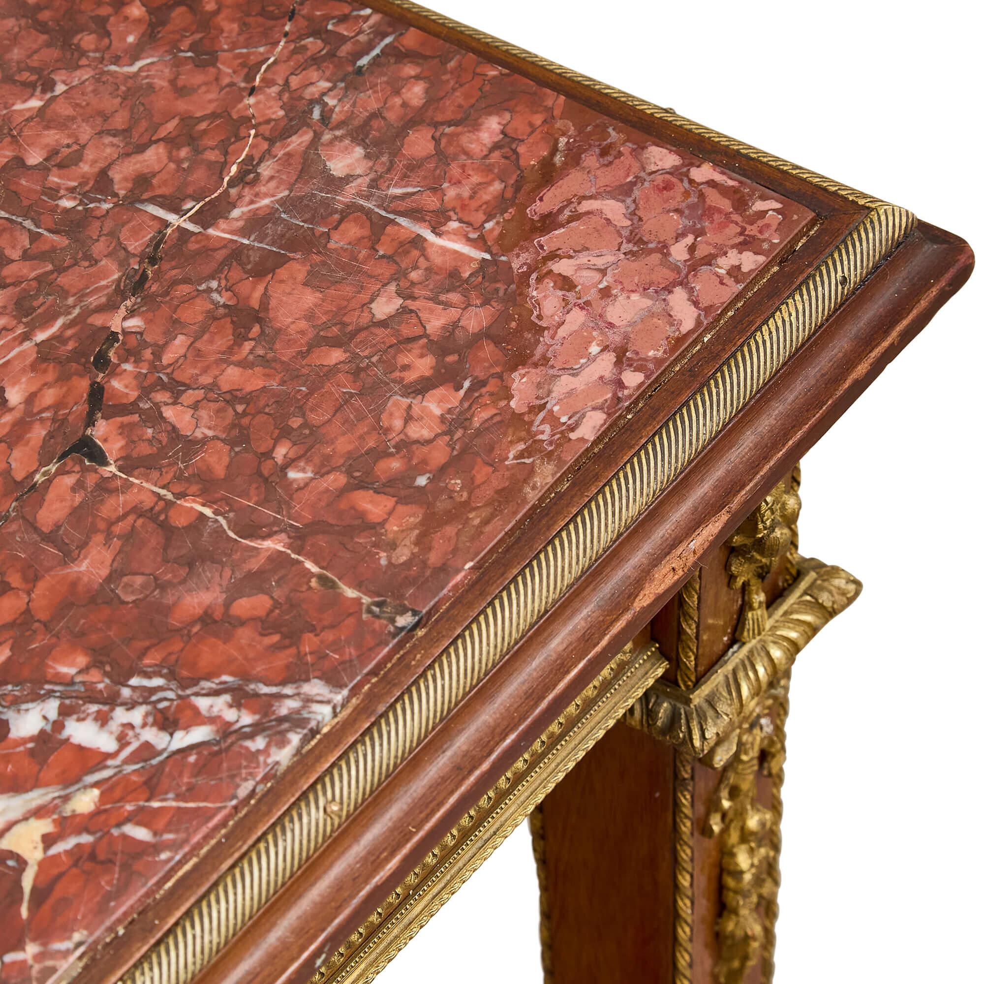 Table d'appoint ancienne en bronze doré et jaspe de style Louis XVI Bon état - En vente à London, GB