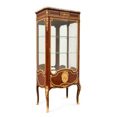Antique Louis XVI Style Ormolu, Marble and Parquetry Vitrine