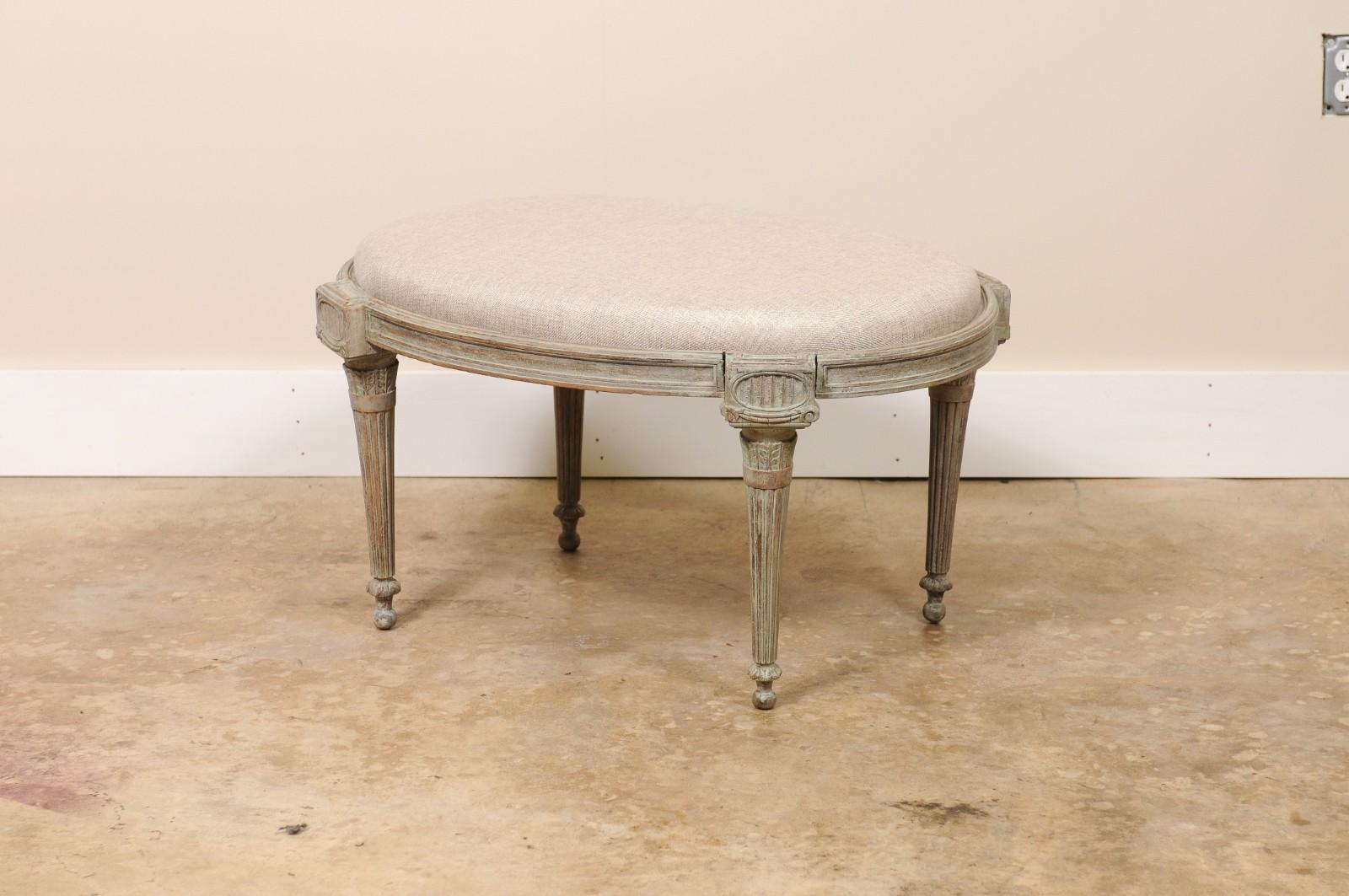 Antique Louis XVI Style Oval Painted Stool or Ottoman en venta 2