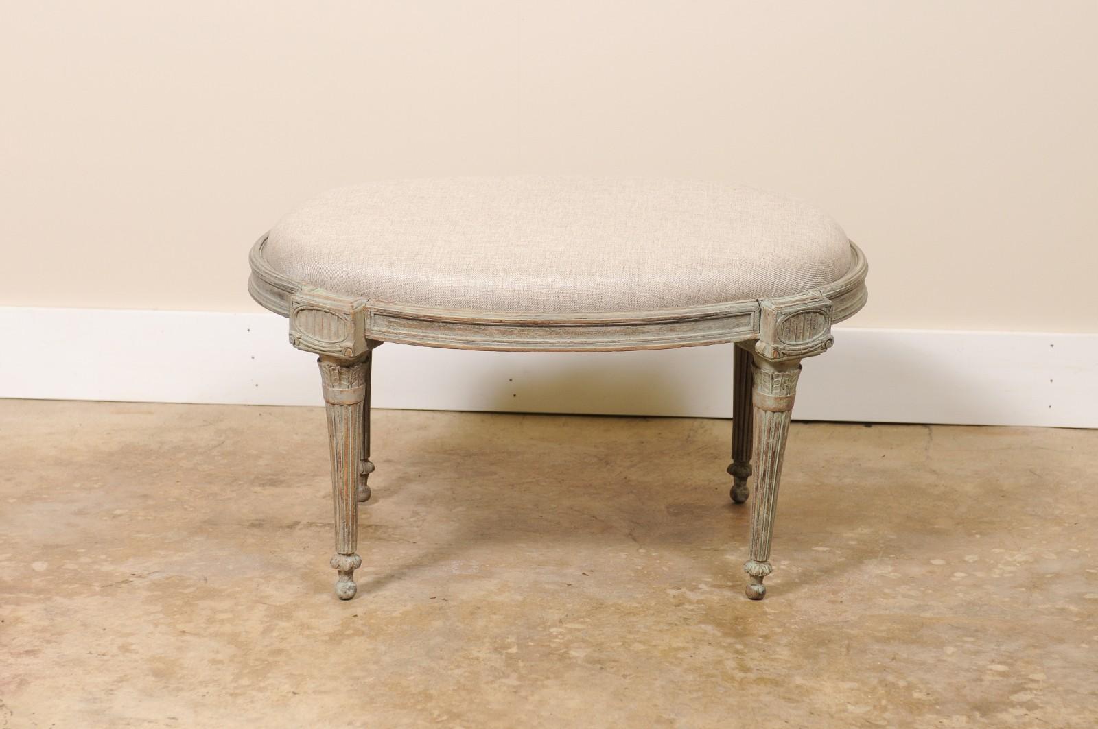 Antique Louis XVI Style Oval Painted Stool or Ottoman en venta 3